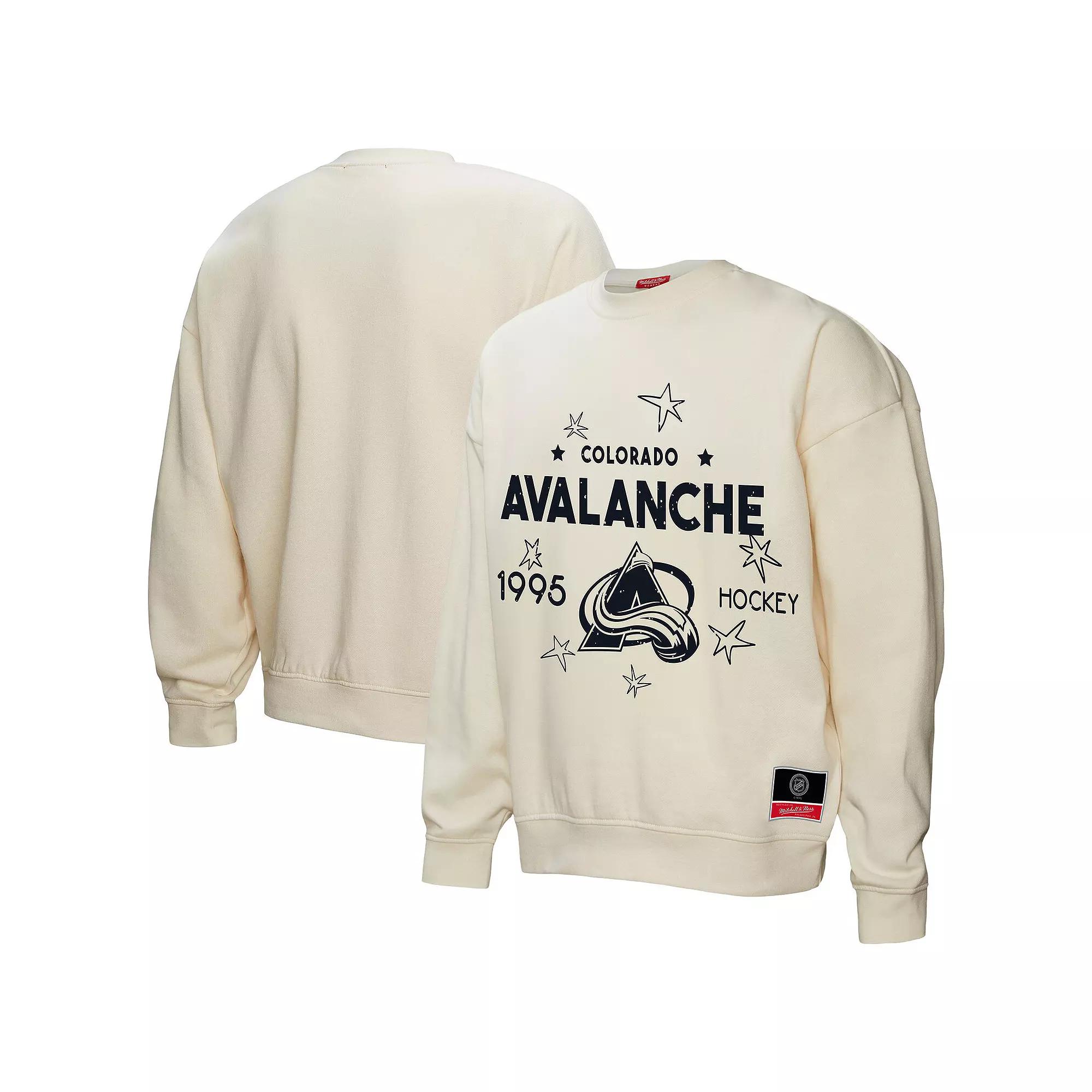 Women's Mitchell & Ness  Cream Colorado Avalanche Logo 3.0 Pullover Sweatshirt, Size: XS, Beige Product Image