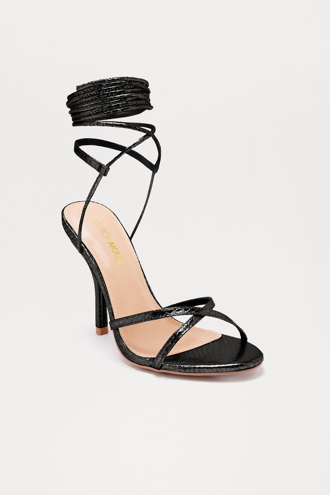 Usagi Metallic Wrap Up Heels - Black Female Product Image