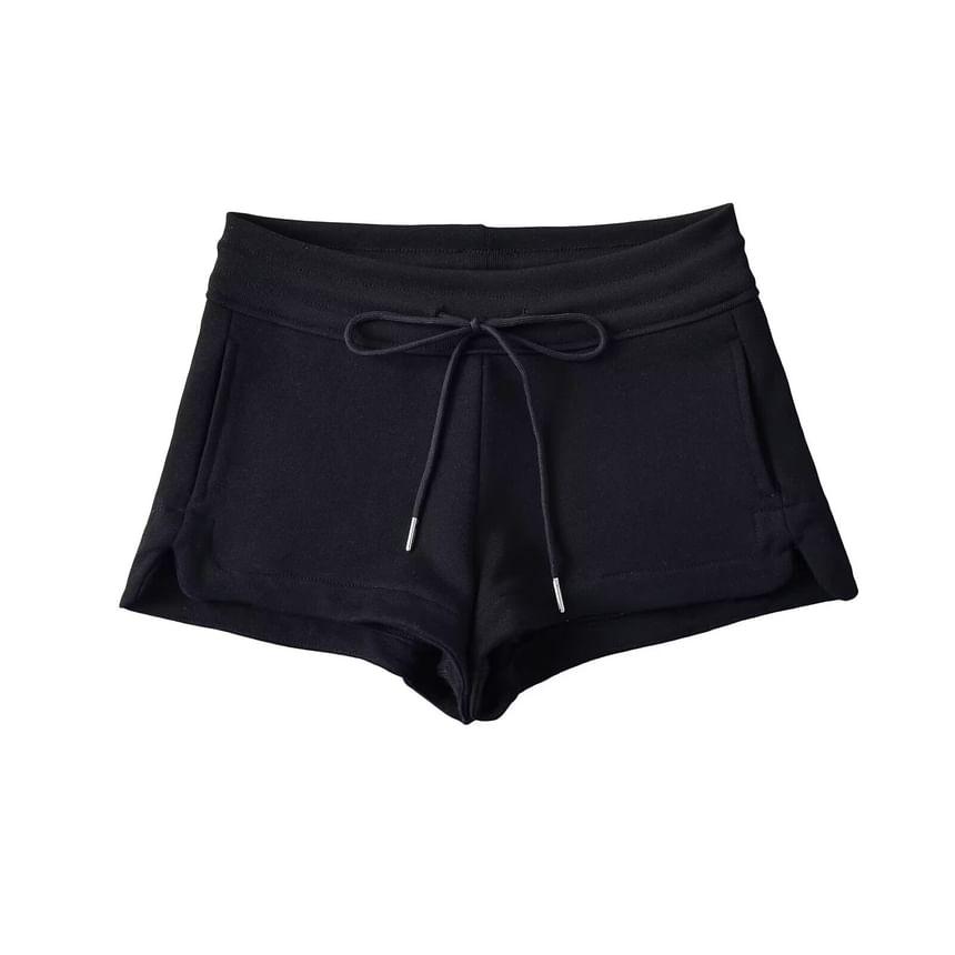 Drawstring Waist Plain Slit Sweat Shorts Product Image