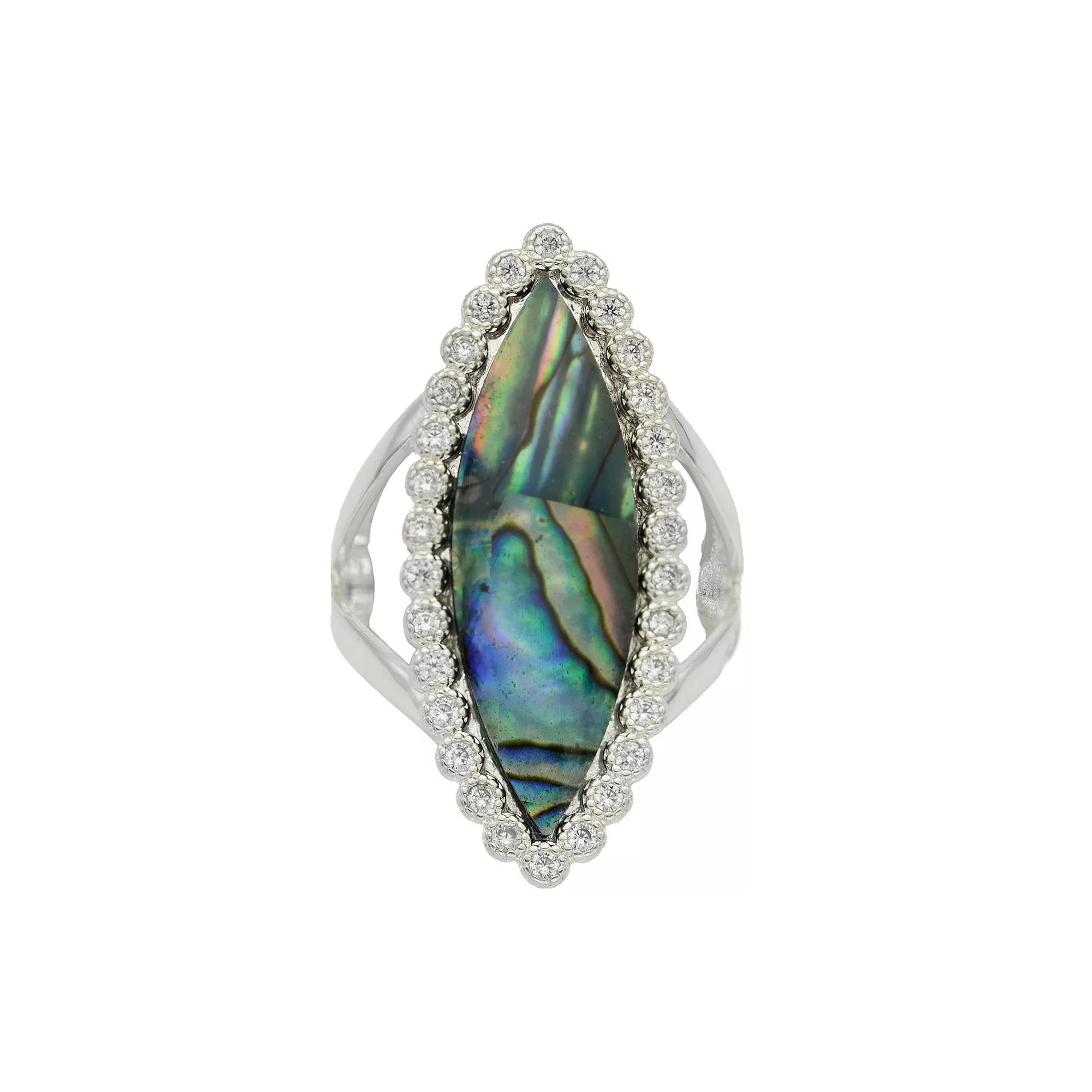 City Luxe Silver Tone Abalone & Cubic Zirconia Ring, Women's,  Product Image