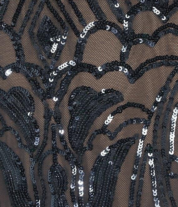 R & M Richards Sleeveless V-Neck Godet Skirt Embellished Long Sequin Dress Product Image