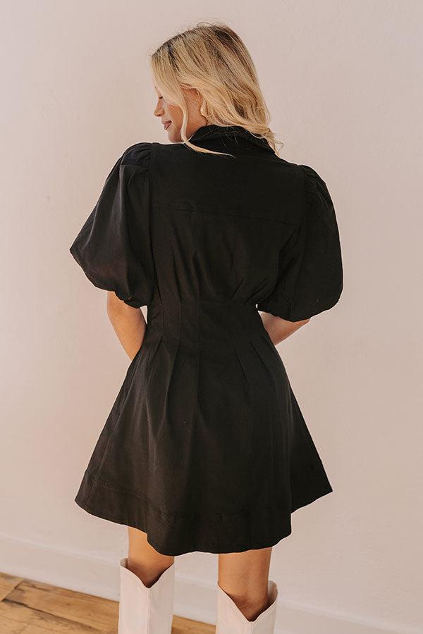 Exceptionally Chic Button Down Mini Dress in Black Product Image