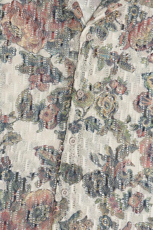 Printed Floral Open Knit Button Up Shirt Product Image