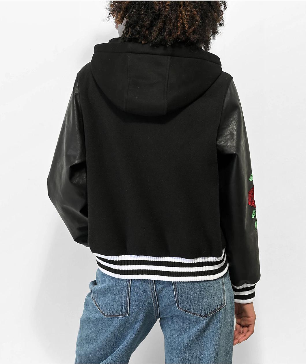 Empyre Aiden Rose Black & White Hooded Bomber Jacket Product Image