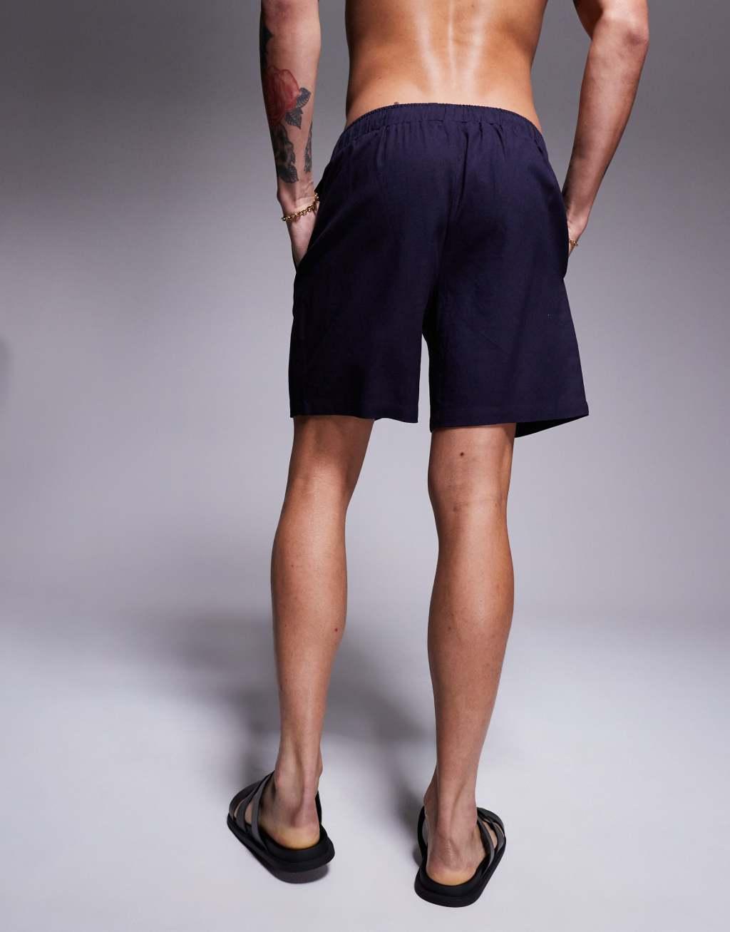 South Beach beach linen look shorts in navy - part of a set Product Image