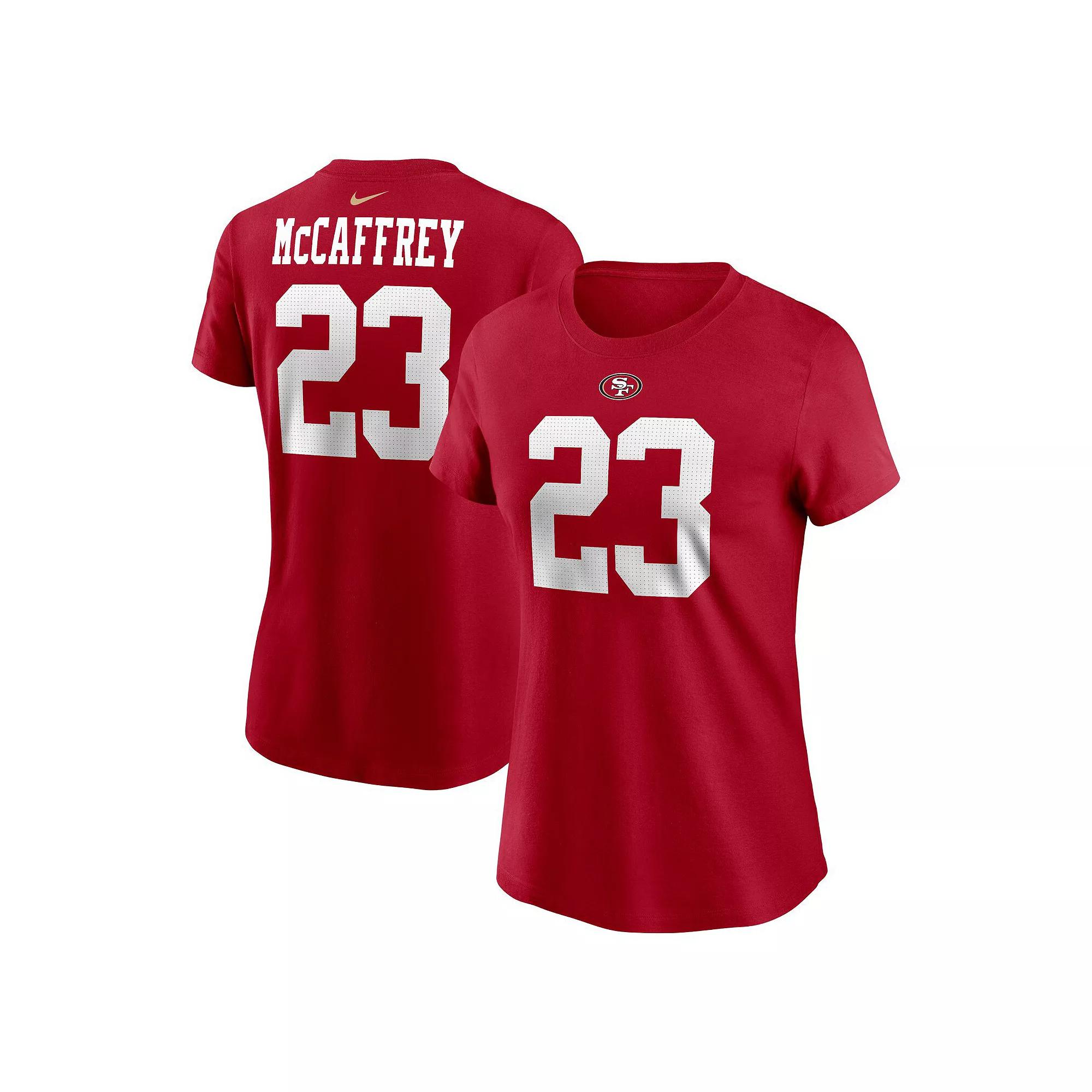 Women's Nike Christian McCaffrey Scarlet San Francisco 49ers Player Name & Number T-Shirt,  Product Image