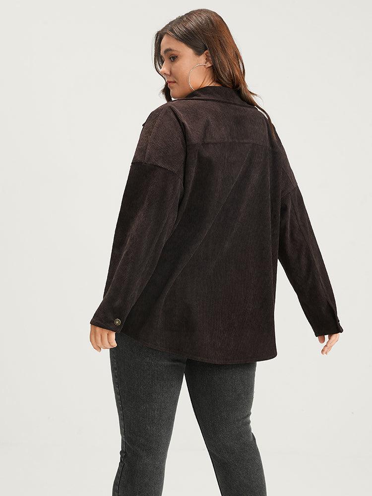 Solid Button Up Pocket Corduroy Coat Female Product Image