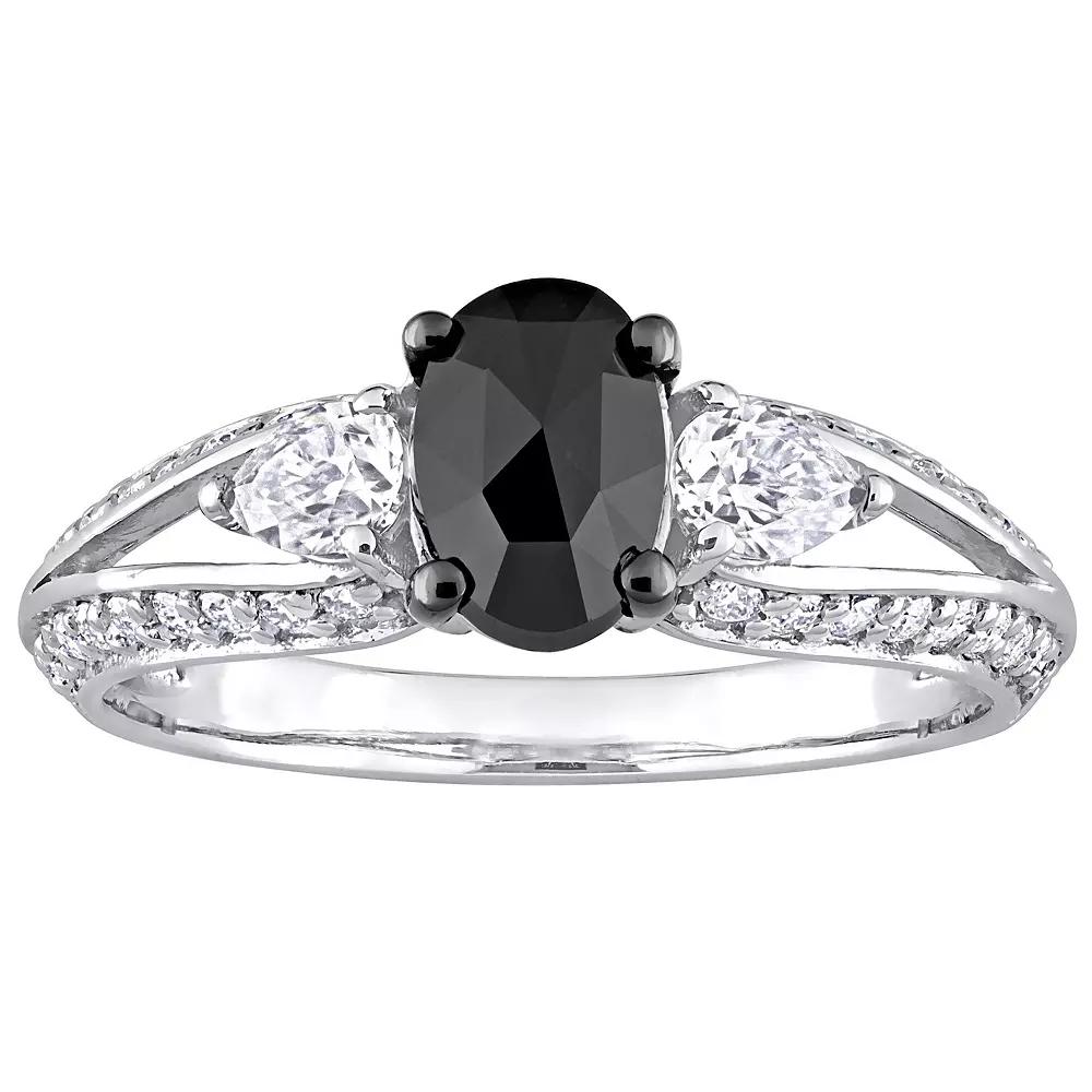 Stella Grace 10k White Gold 3/4 Oval Black Diamond & 9/10 Carat T.W. Lab-Created Moissanite Engagement Ring, Women's,  Product Image