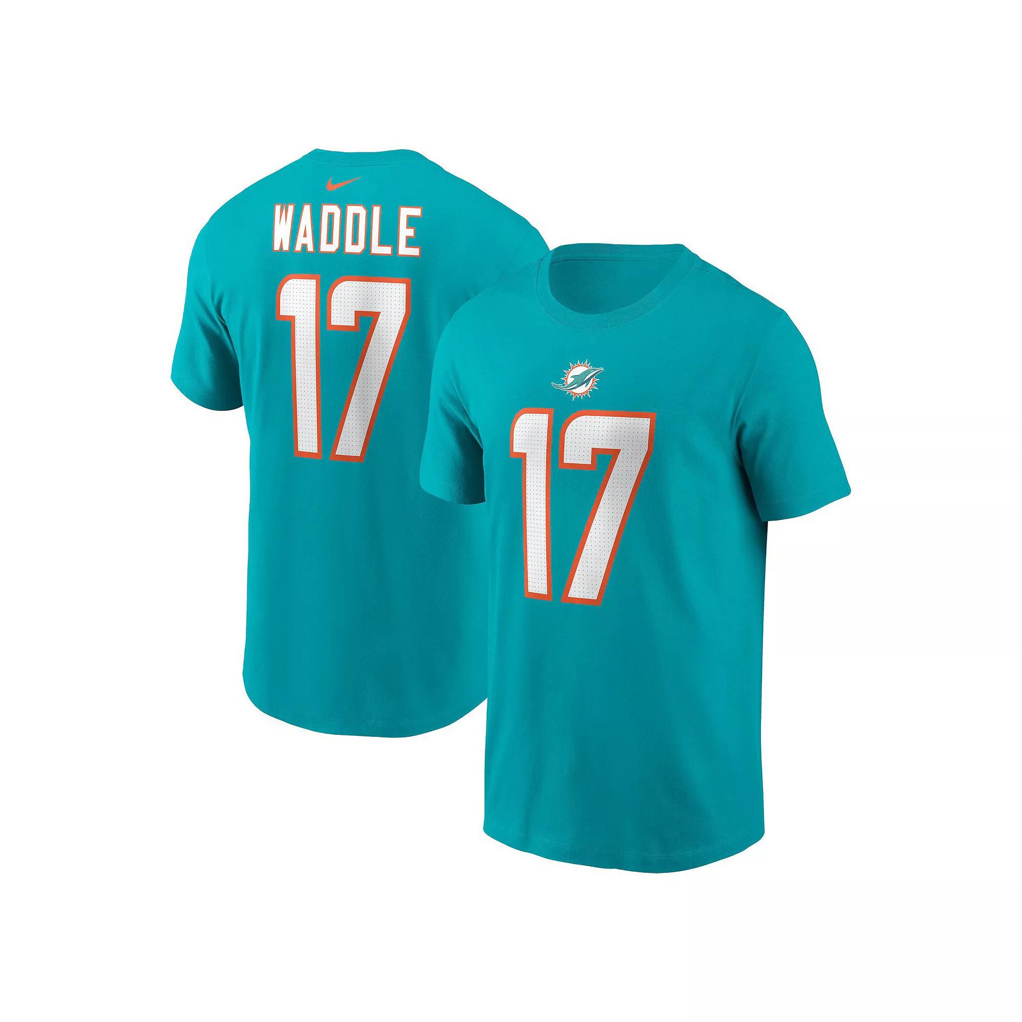 Men's Nike Jaylen Waddle Aqua Miami Dolphins Player Name & Number T-Shirt,  Product Image