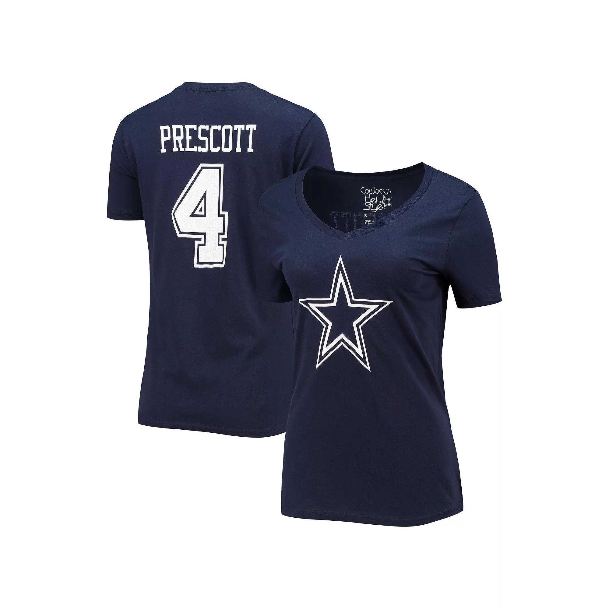 Women's Fanatics Branded Dak Prescott Navy Dallas Cowboys Player Icon Name & Number V-Neck T-Shirt, Size: 3XL, Blue Product Image