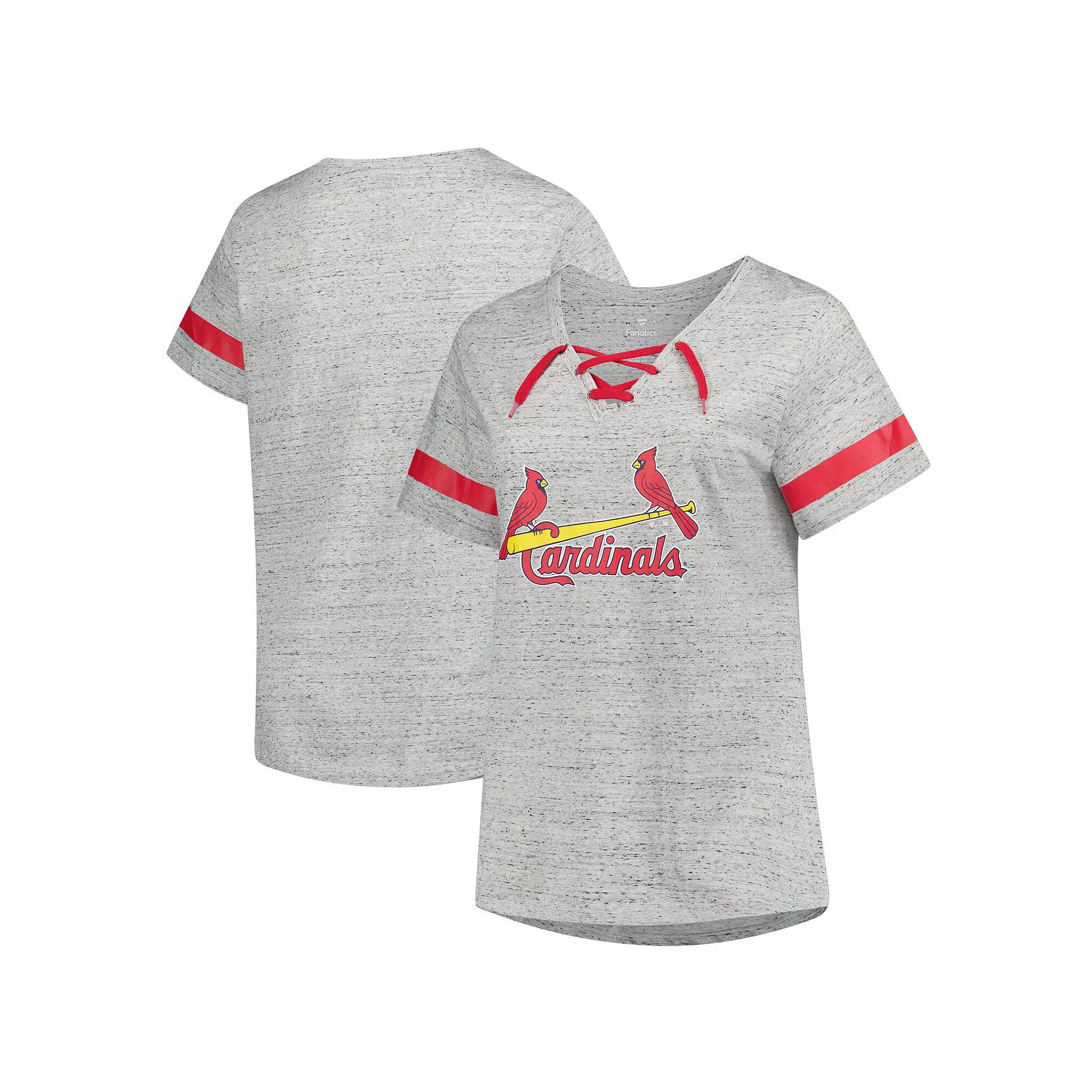 Women's Profile  Heather Gray St. Louis Cardinals Raglan Lace-Up Fleck T-Shirt, Size: 1XL, Grey Product Image