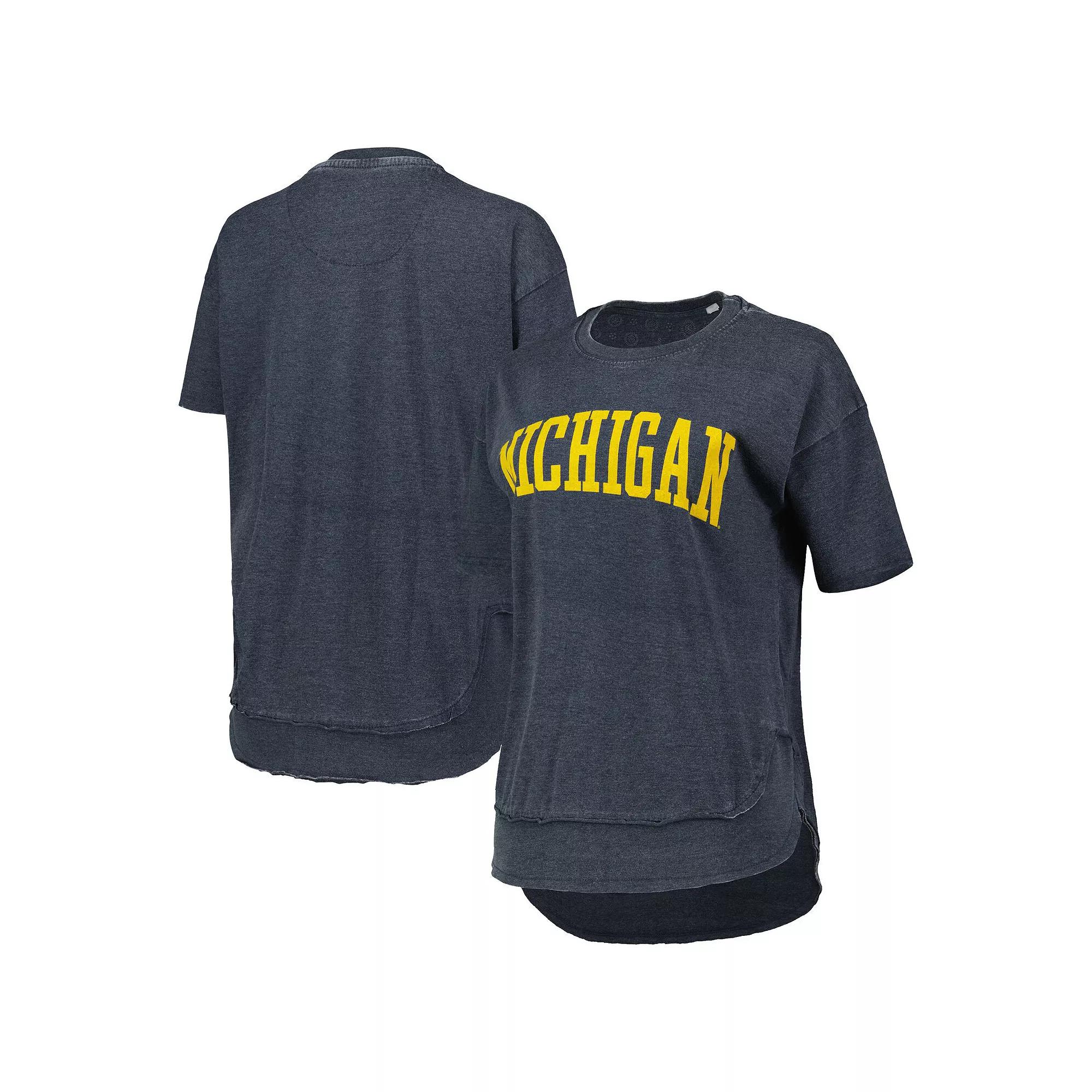 Women's Pressbox Heathered Navy Michigan Wolverines Arch Poncho T-Shirt,  Product Image