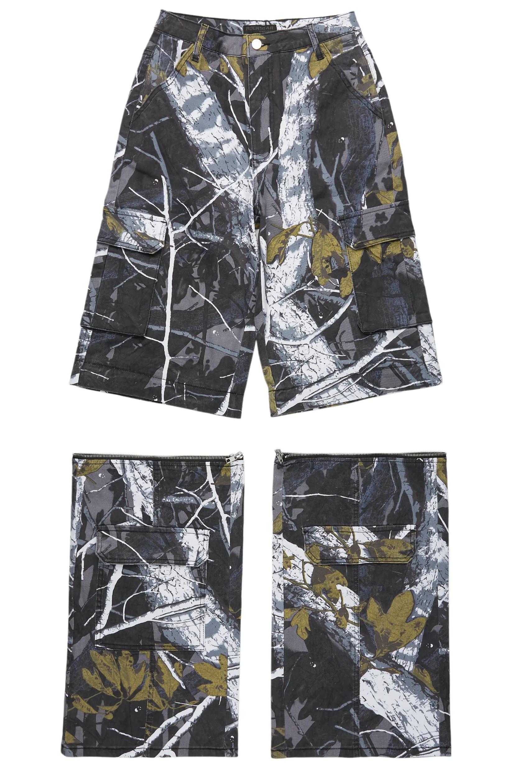 Precious Black Tree Camo Baggy Stacked Jean Female Product Image