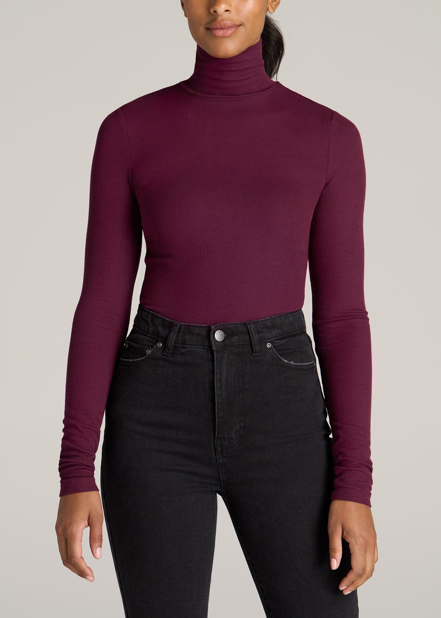 Fitted Long Sleeve Ribbed Turtleneck Tee for Tall Women in Elderberry Female Product Image