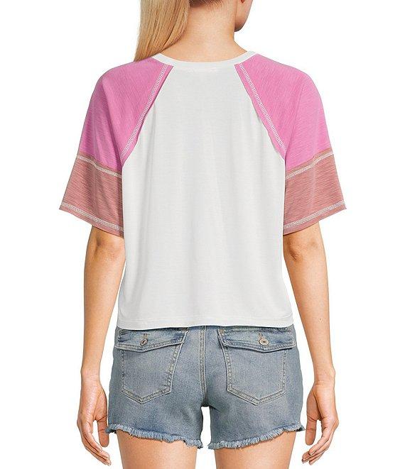 Moa Moa Short Sleeve Color Block Cropped T-Shirt Product Image