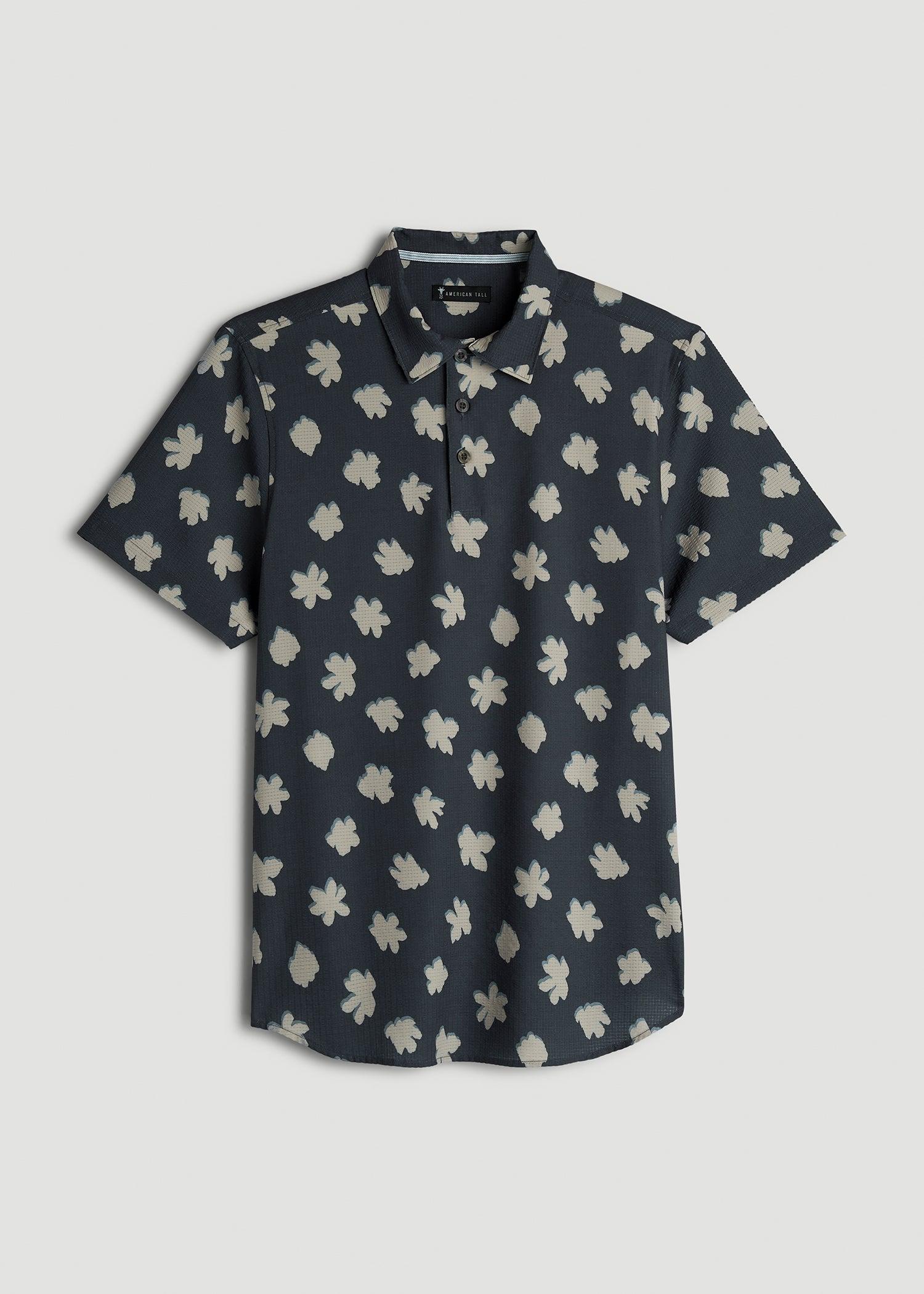 Coastal Perforated Polo Shirt for Tall Men in Navy and Bone Floral Male Product Image