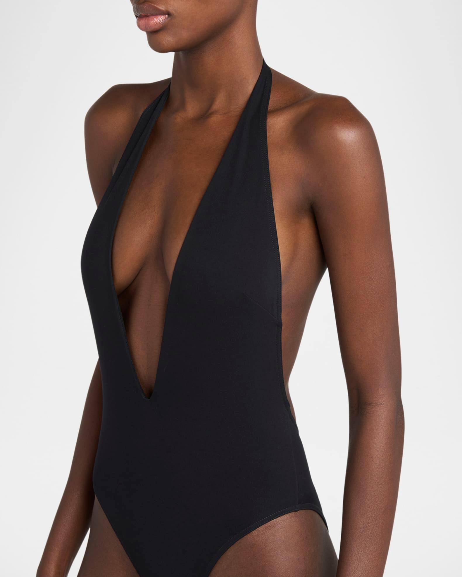 Plunging Halter Jersey One-Piece Swimsuit Product Image