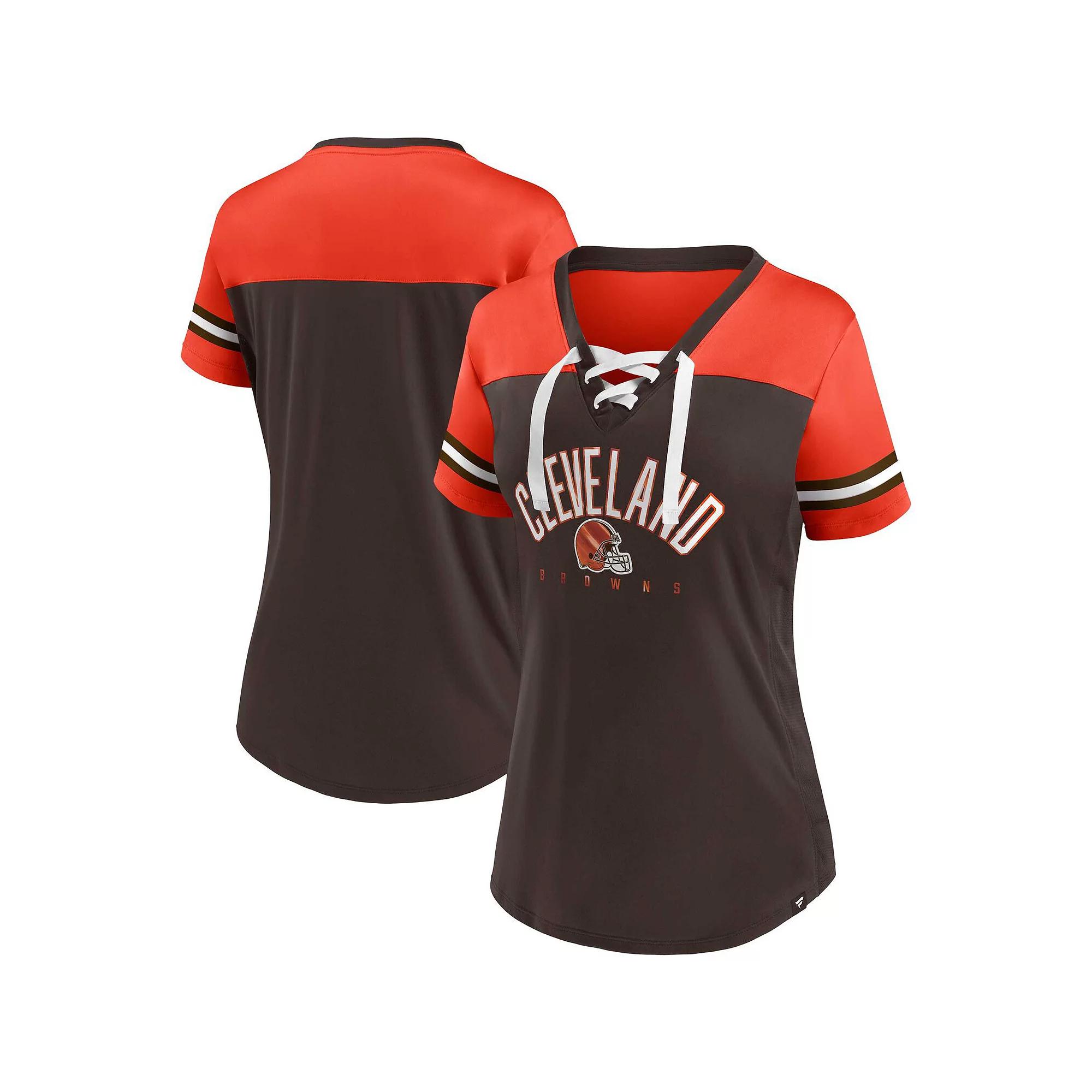 Women's Fanatics Branded Brown/Orange Cleveland Browns Blitz & Glam Lace-Up V-Neck Jersey T-Shirt, Size: 2XL Product Image