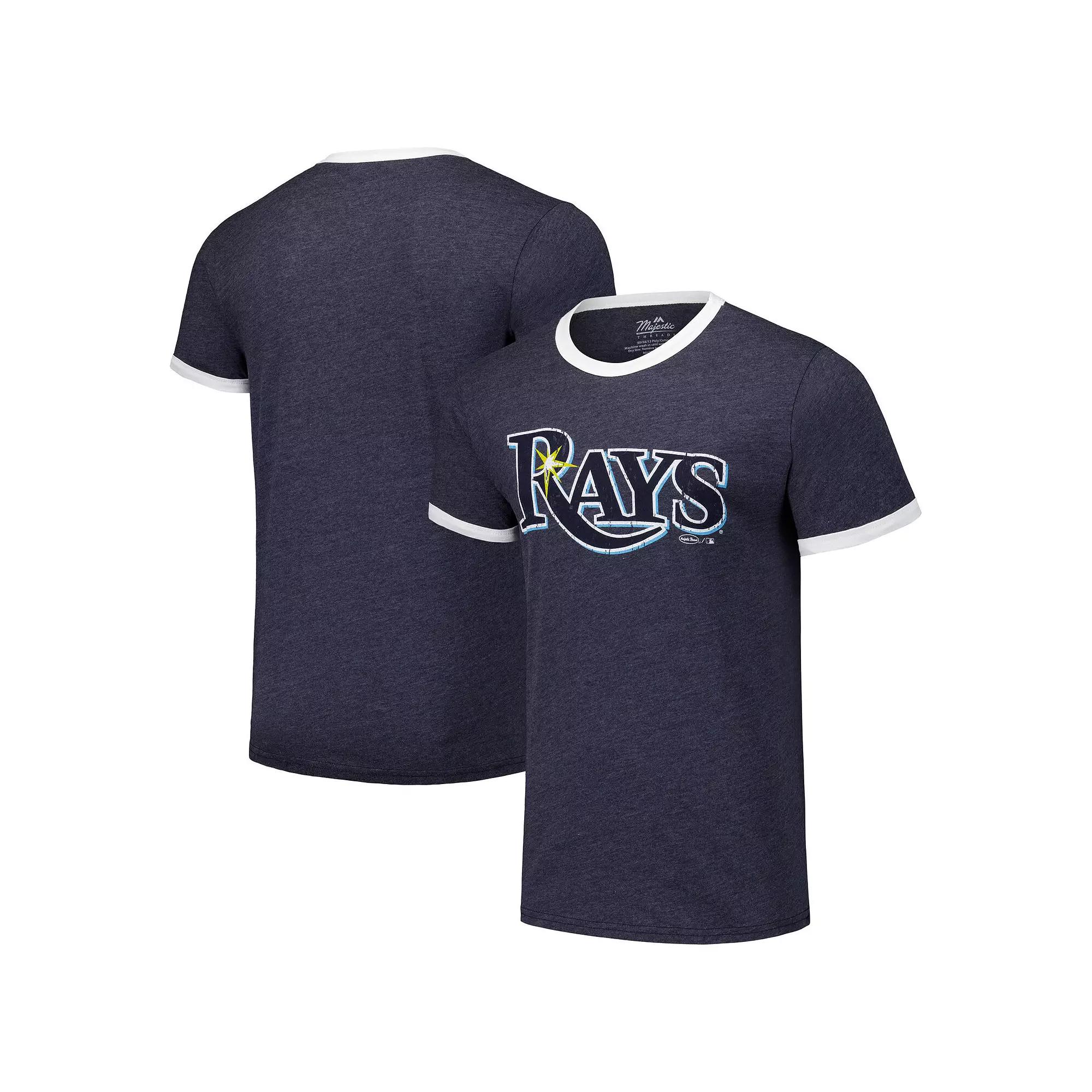 Men's Majestic Threads Navy Tampa Bay Rays Ringer Tri-Blend T-Shirt, Size: 2XL, Blue Product Image