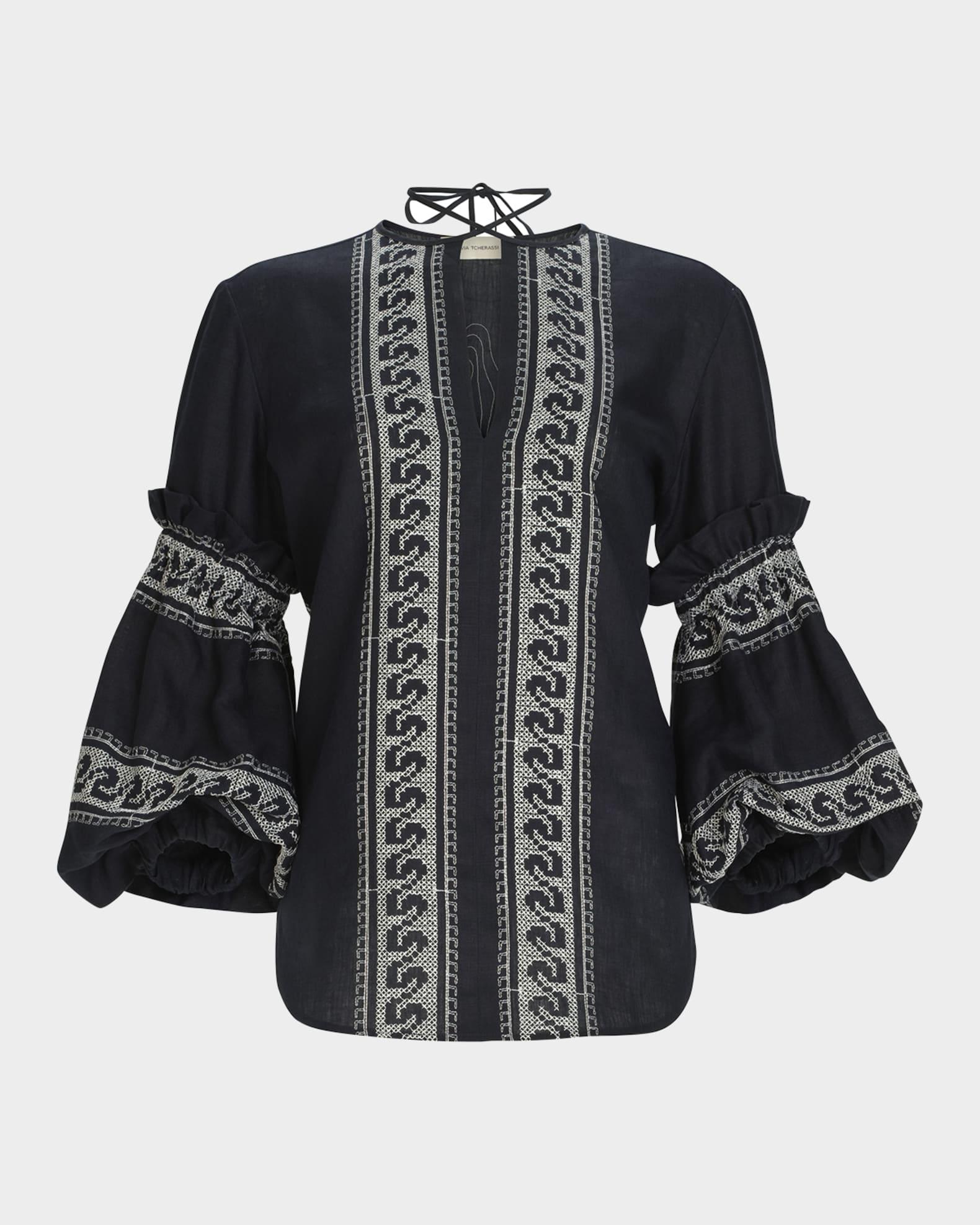 Lucaya Embroidered Balloon-Sleeve Blouse Product Image