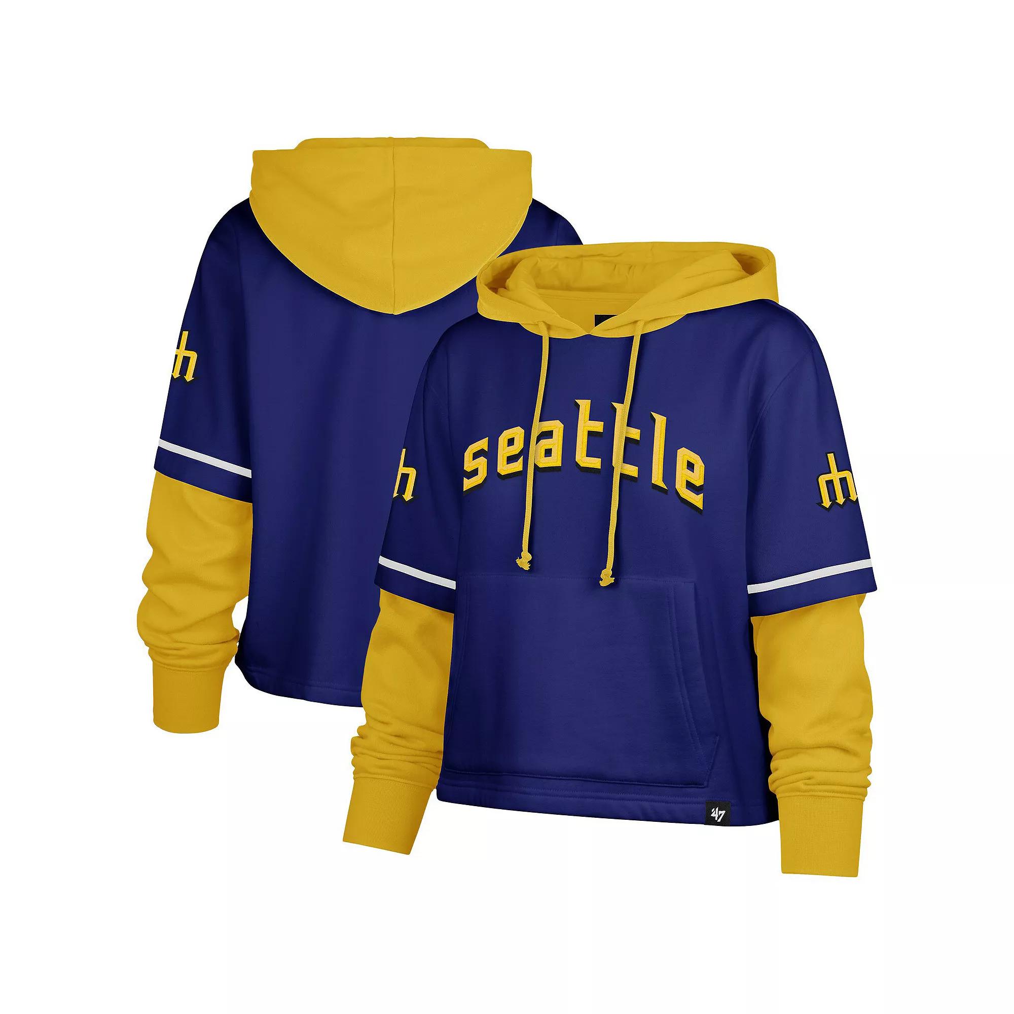 Women's '47  Royal Seattle Mariners City Connect Shortstop Cropped Pullover Hoodie, Size: XL, Blue Product Image