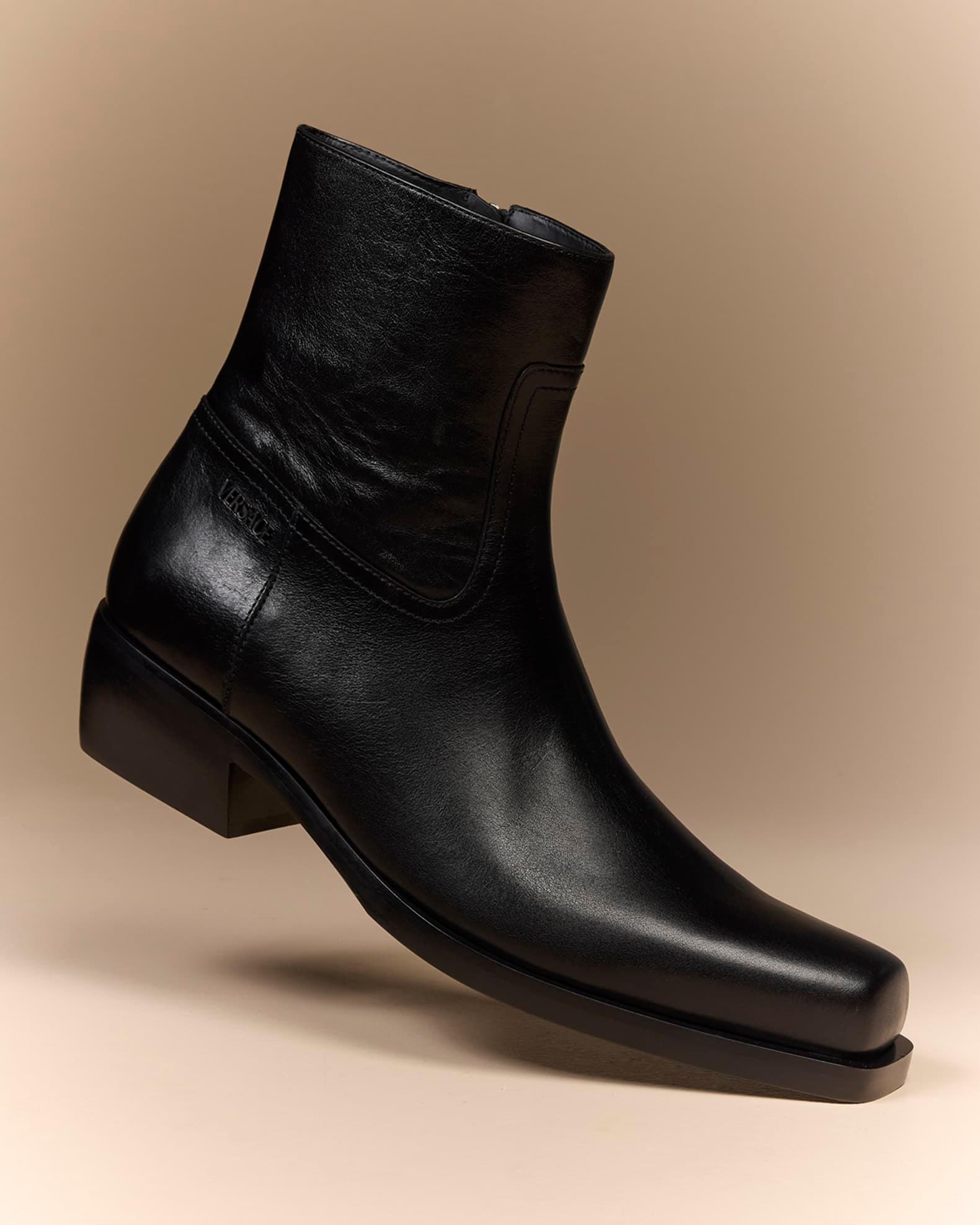 Men's Square-Toe Leather Ankle Boots Product Image