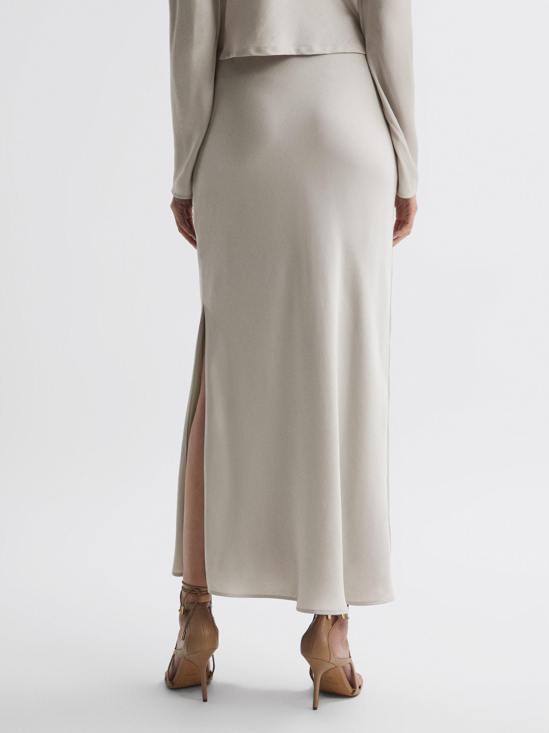 Metallic Fitted High Rise Midi Skirt in Silver Product Image