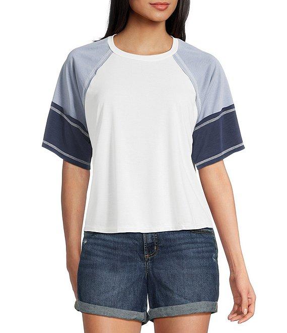 Moa Moa Short Sleeve Color Block Cropped T-Shirt Product Image