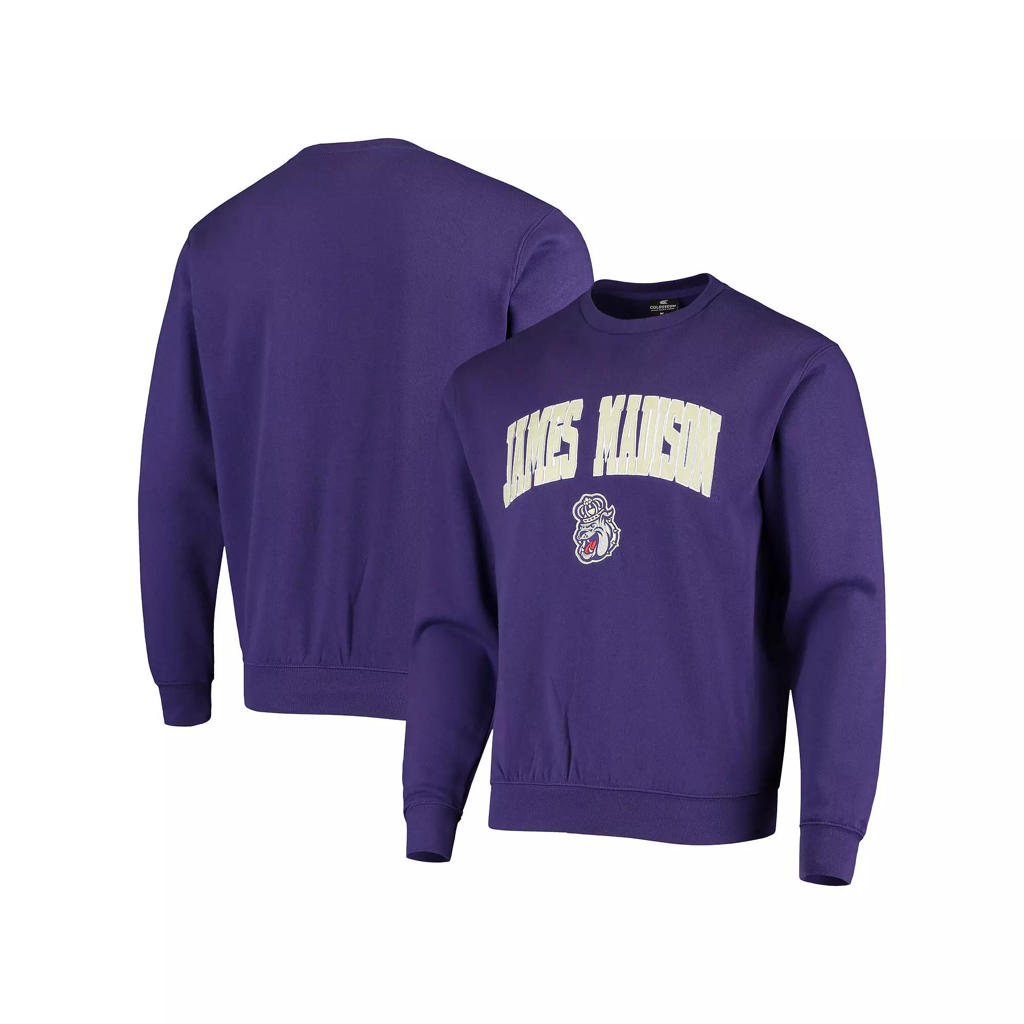 Men's Colosseum Purple James Madison Dukes Arch & Logo Tackle Twill Pullover Sweatshirt,  Product Image