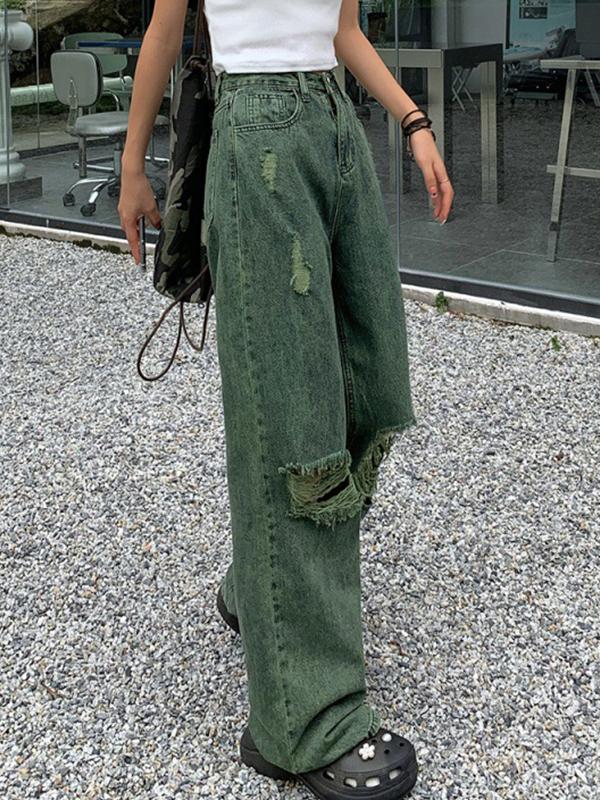 Green Wash Knee Ripped Jeans Product Image