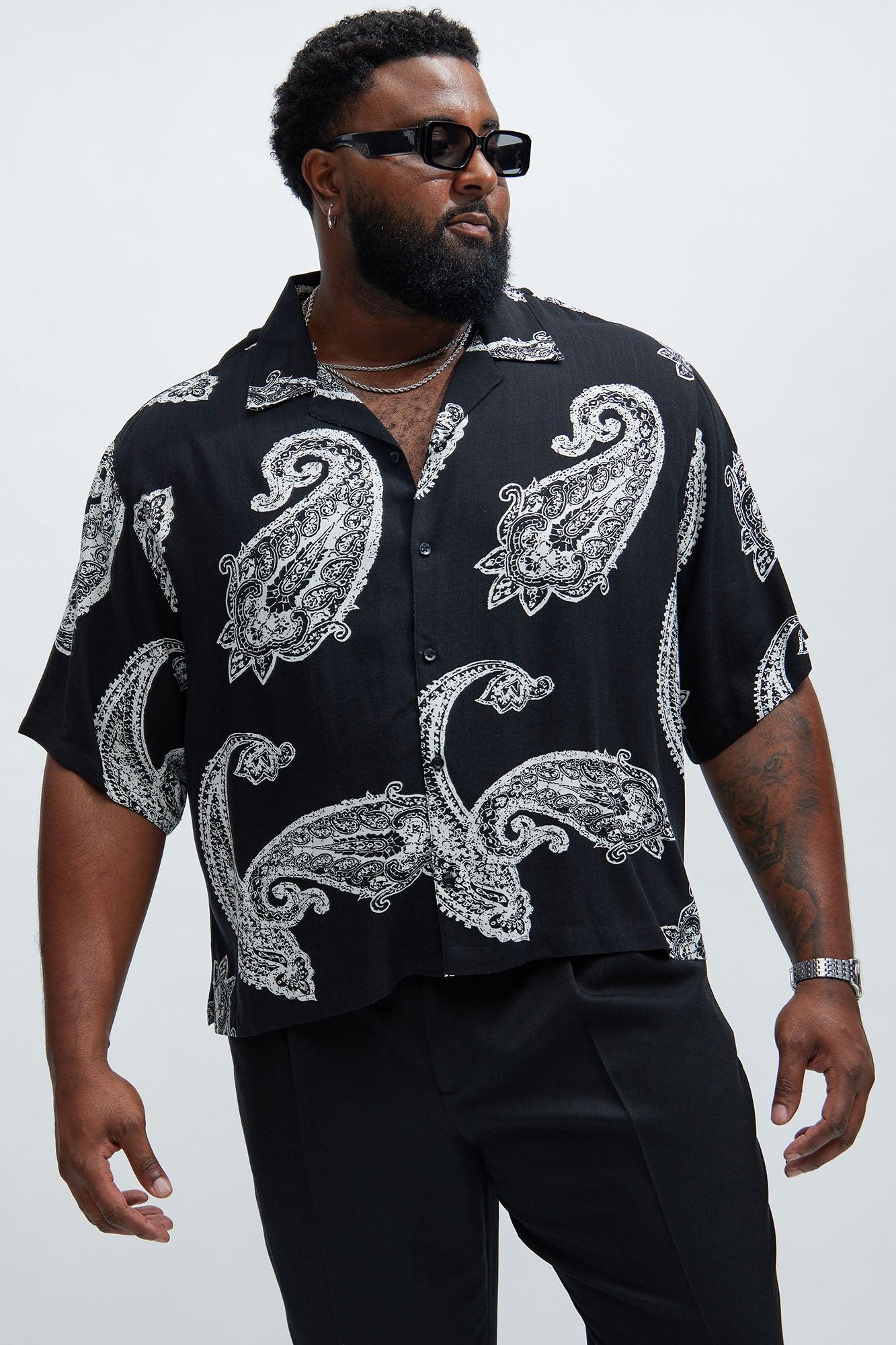 Enlarged Paisley Cropped Shirt - Black/White Product Image