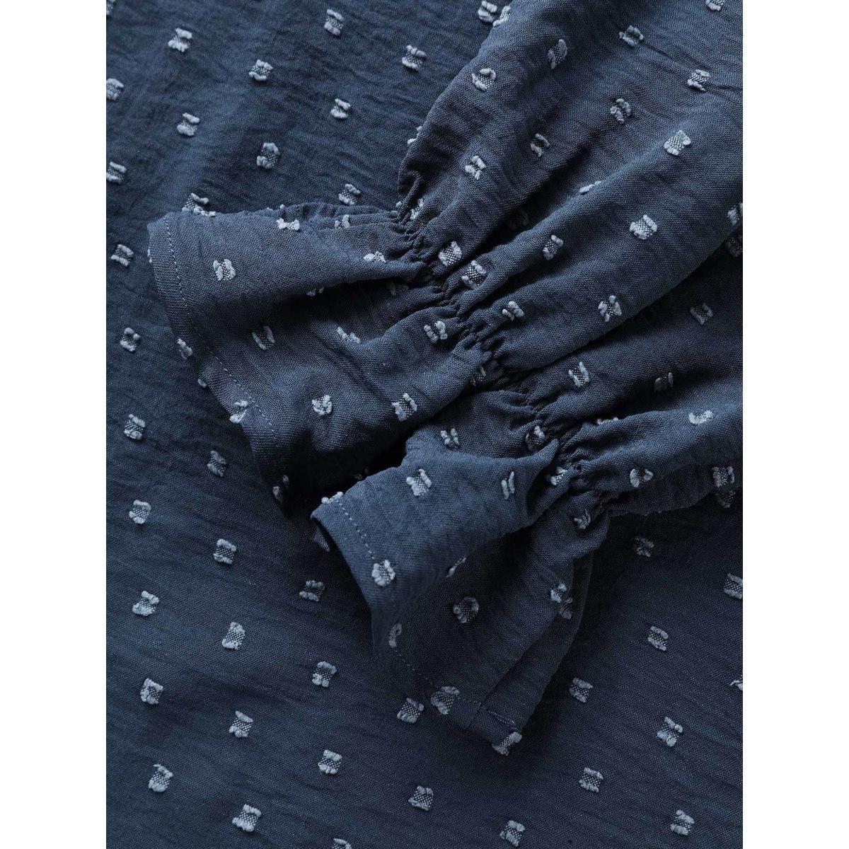 Plus Size Indigo Textured Lace Trim Patchwork Ruffles Blouse Women Timeless Long Sleeve V-neck Elegant Blouses BloomChic 18-20/2X Product Image