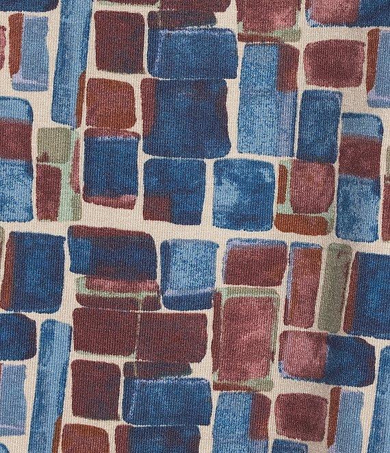 Intro Knit Jersey Geo Print 3/4 Sleeve Pleated Neck Tee Product Image