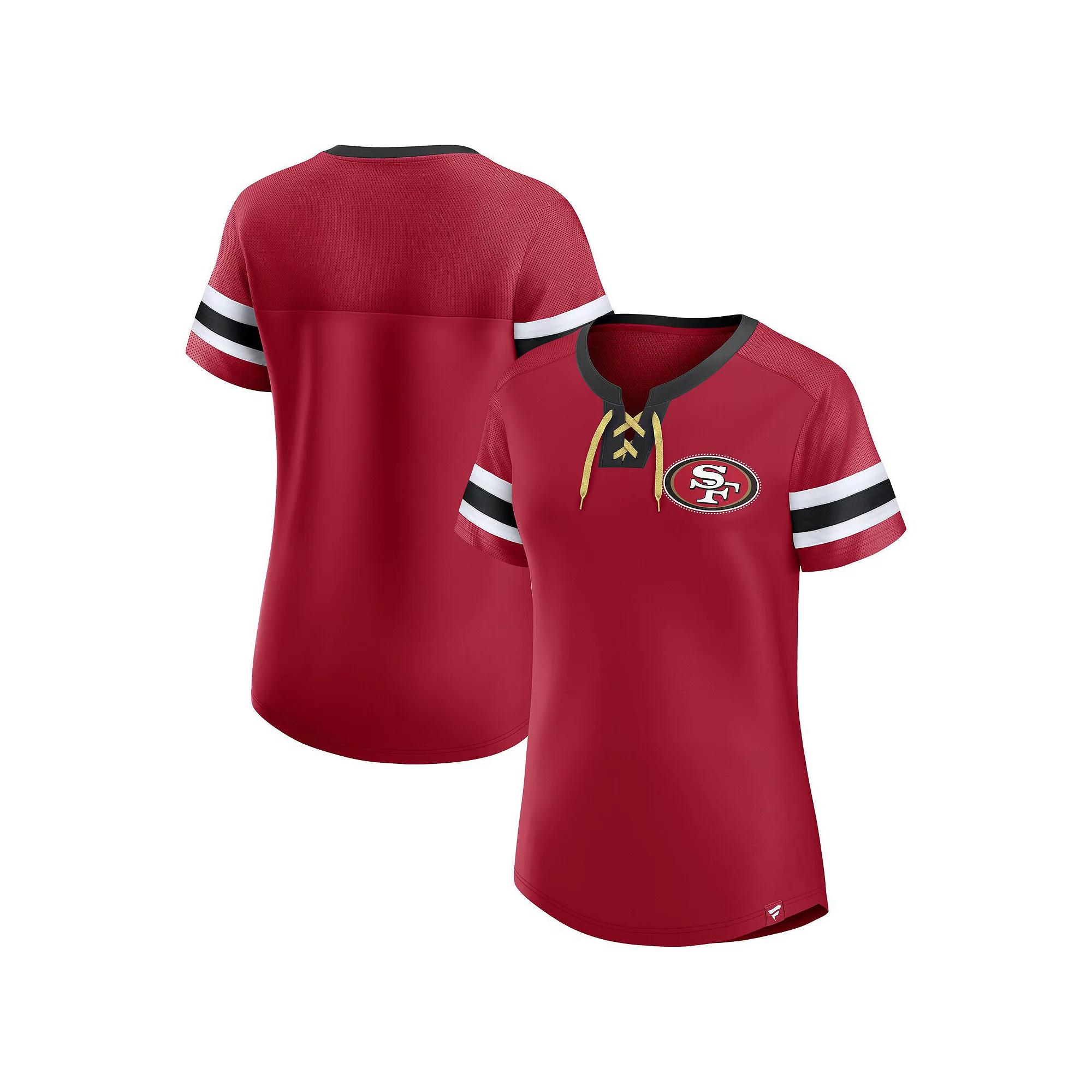 Women's Fanatics Scarlet San Francisco 49ers Lace-Up Bling T-Shirt,  Product Image