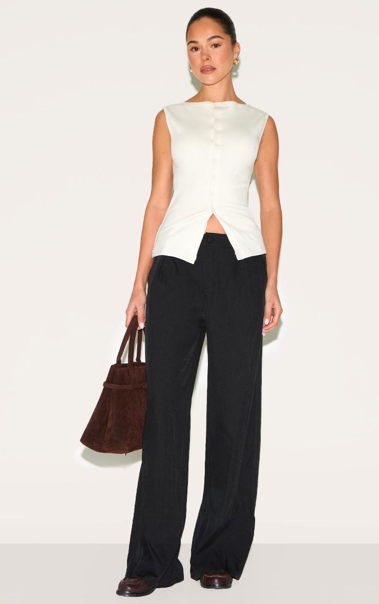 Cream Ribbed Button Down Sleeveless Long Top Product Image