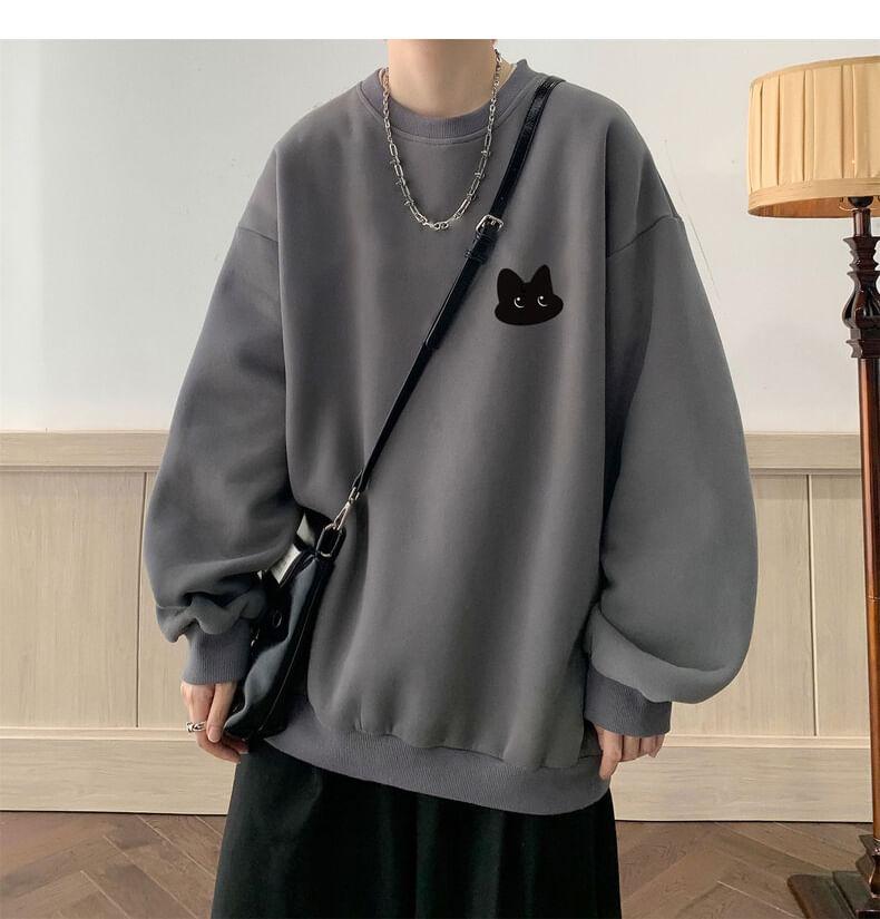 Crewneck Cat Print Sweatshirt Product Image