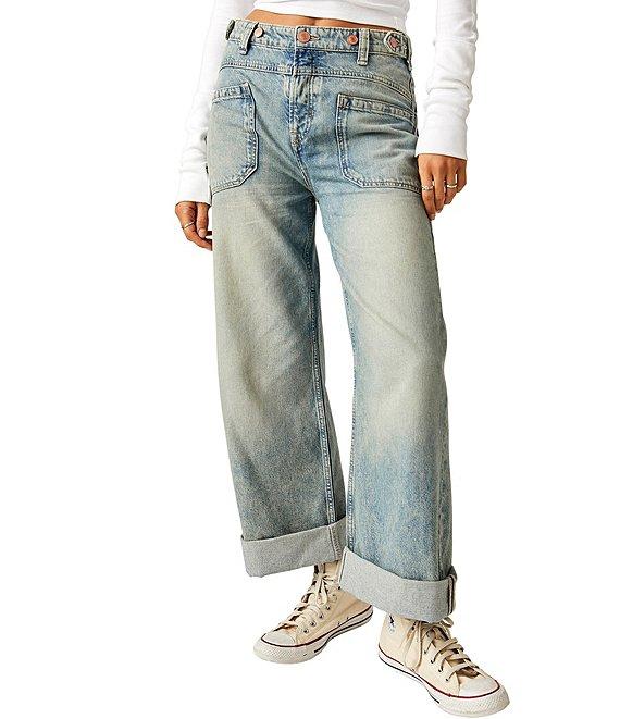 Free People Palmer Mid Rise Relaxed Button Waist Cuffed Jeans Product Image