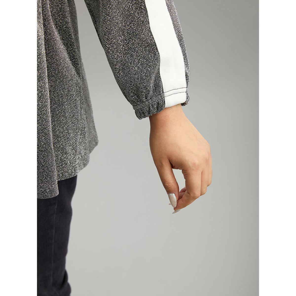 Plus Size Patchwork Contrast Trim Drawstring Zipper Jacket Women DimGray Contrast Dailywear Jackets BloomChic 10/M Product Image