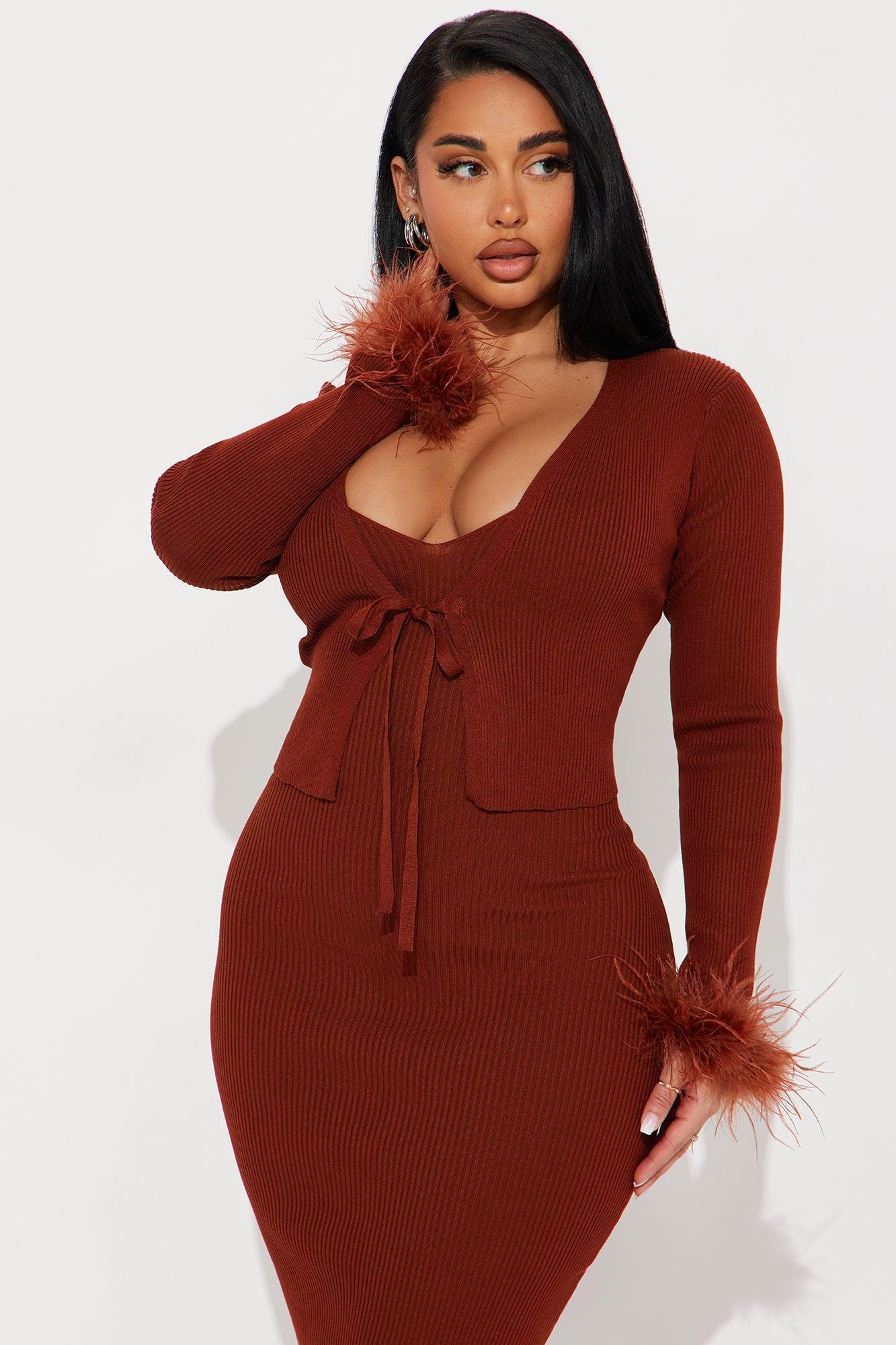 Dianne Sweater Midi Dress Set - Cognac Product Image