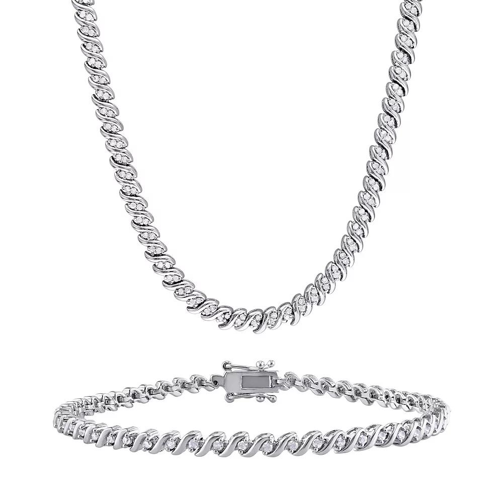 Stella Grace 1 1/2 Carat T.W. Diamond Tennis Bracelet & Necklace Set, Women's, Sterling Silver Product Image