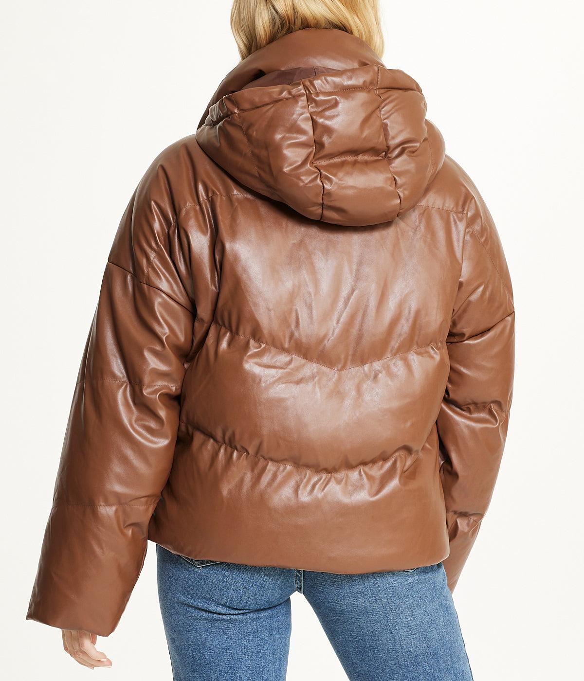 Vegan Leather Puffer Coat Product Image