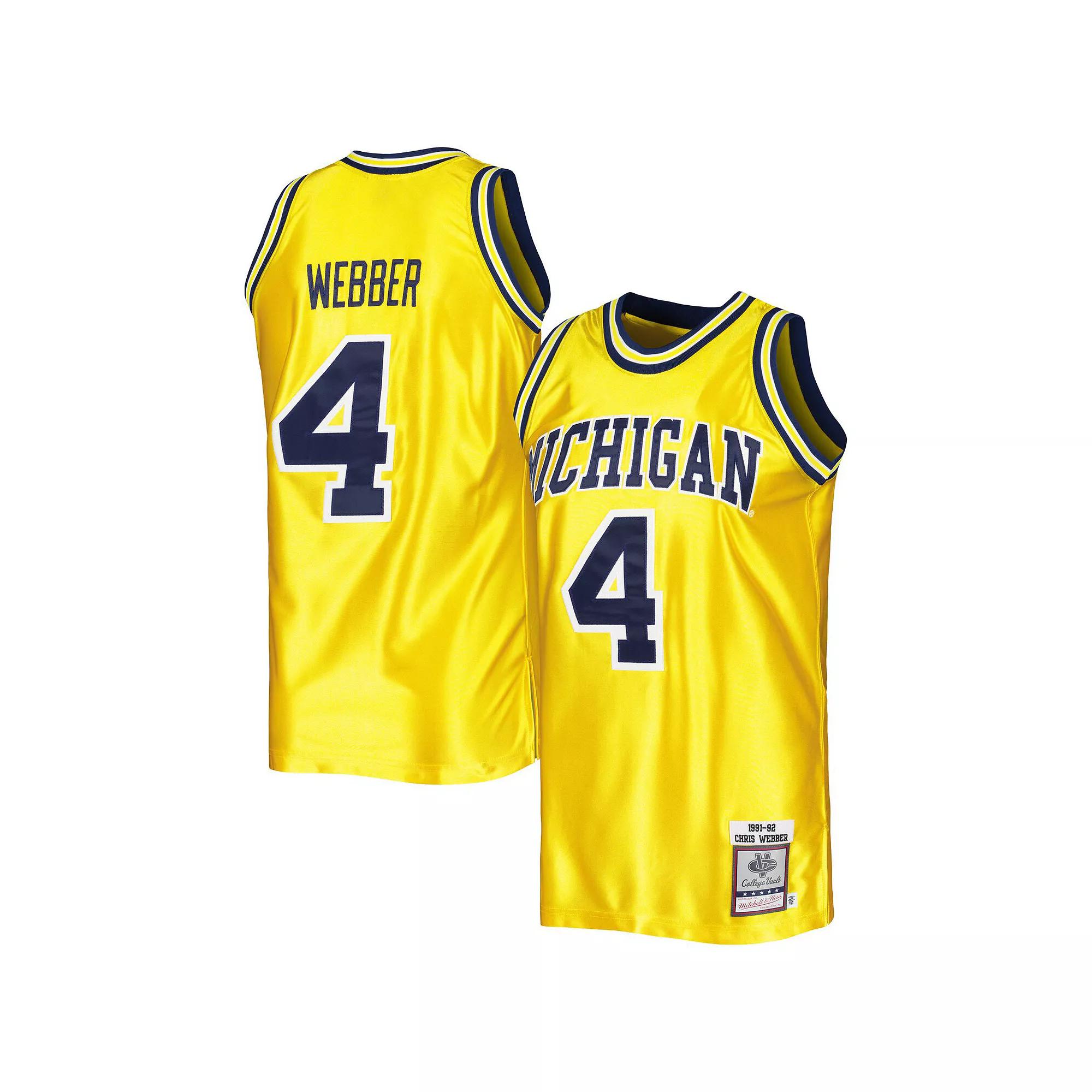 Men's Mitchell & Ness Chris Webber Maize Michigan Wolverines Authentic College Vault 1991-92 Jersey, Size: 2XL, Gold Product Image