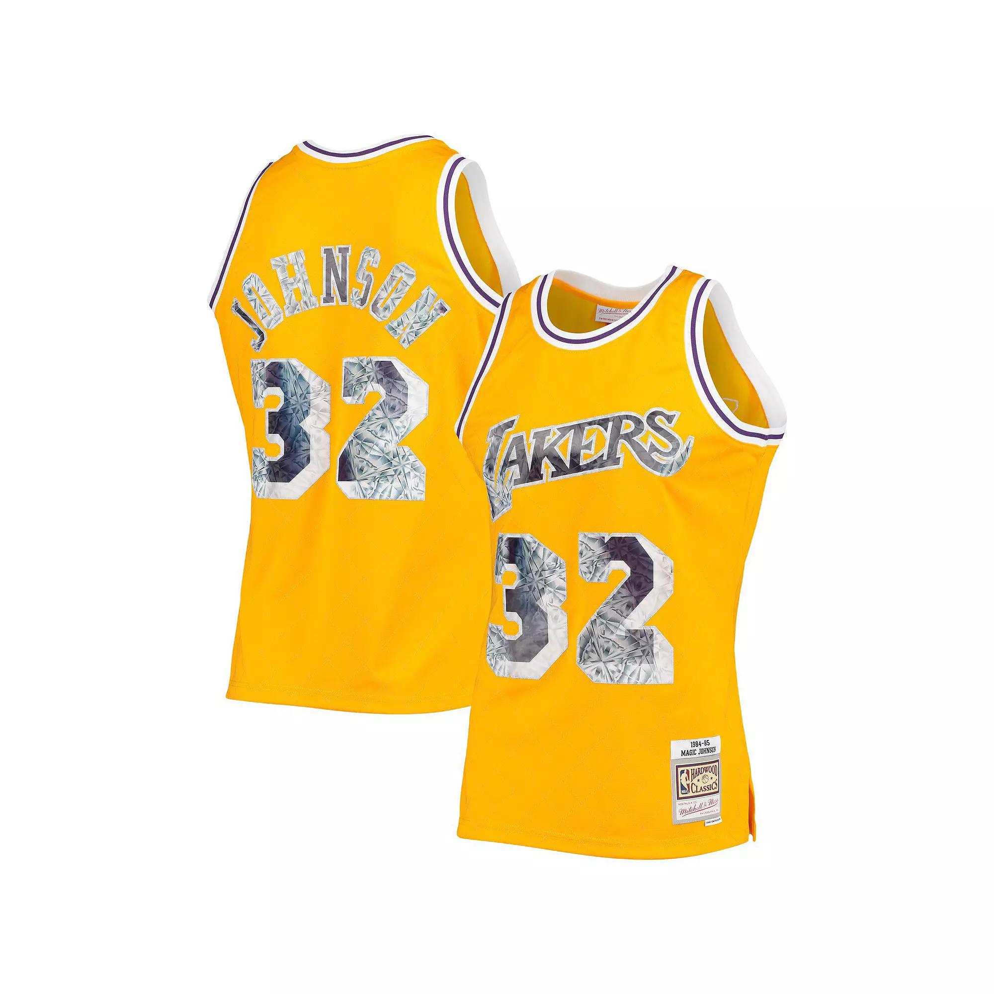 Men's Mitchell & Ness Magic Johnson Gold Los Angeles Lakers 1996-97 Hardwood Classics NBA 75th Anniversary Diamond Swingman Jersey, Size: Small Product Image