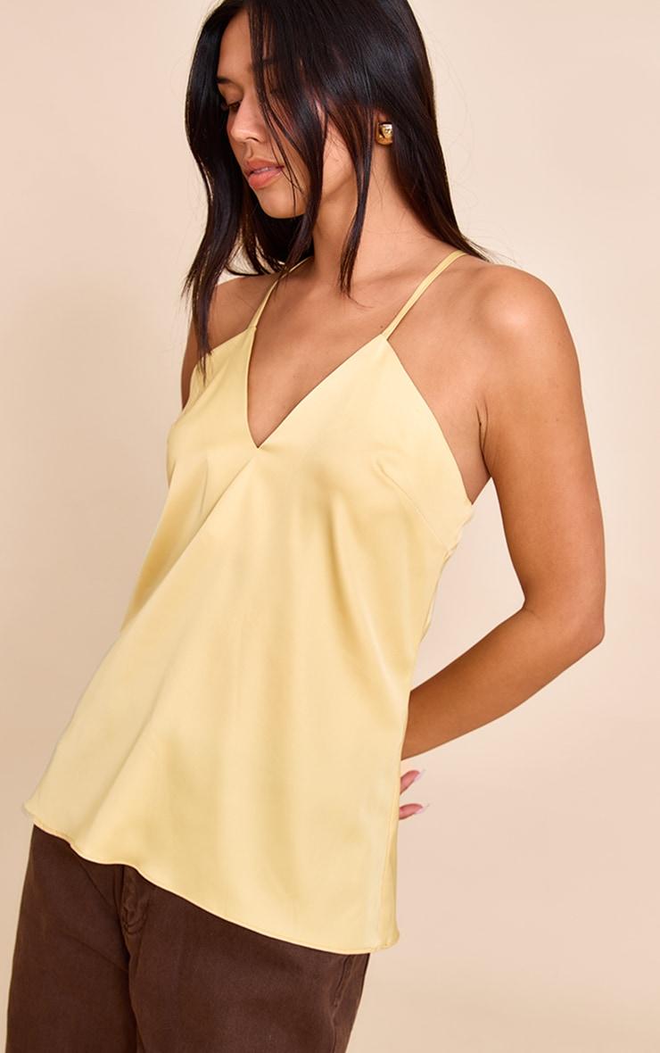 Yellow Matte Satin Strappy Detail Long Cami Top Product Image
