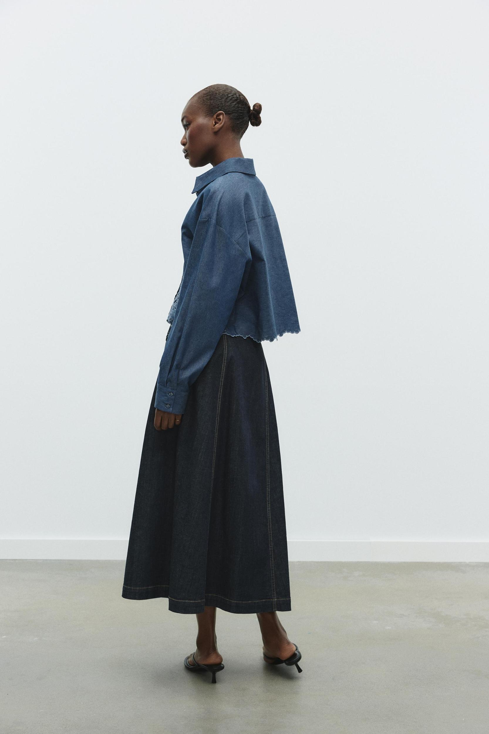 EMBROIDERED EYELET CROPPED SHIRT Product Image