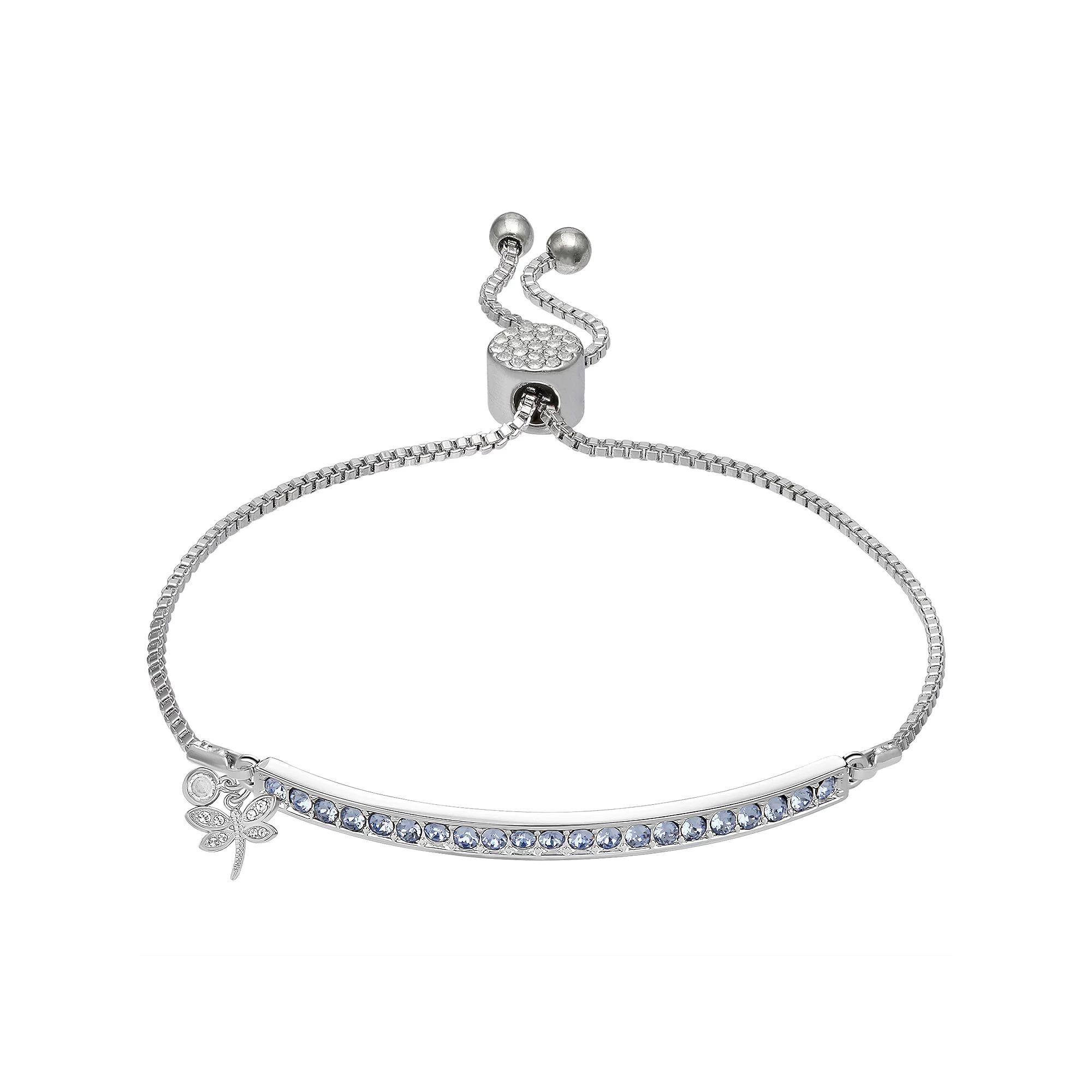 Brilliance Crystal Dragonfly Bar Bracelet, Women's, Size: 7/8", Silver Tone Blue Product Image