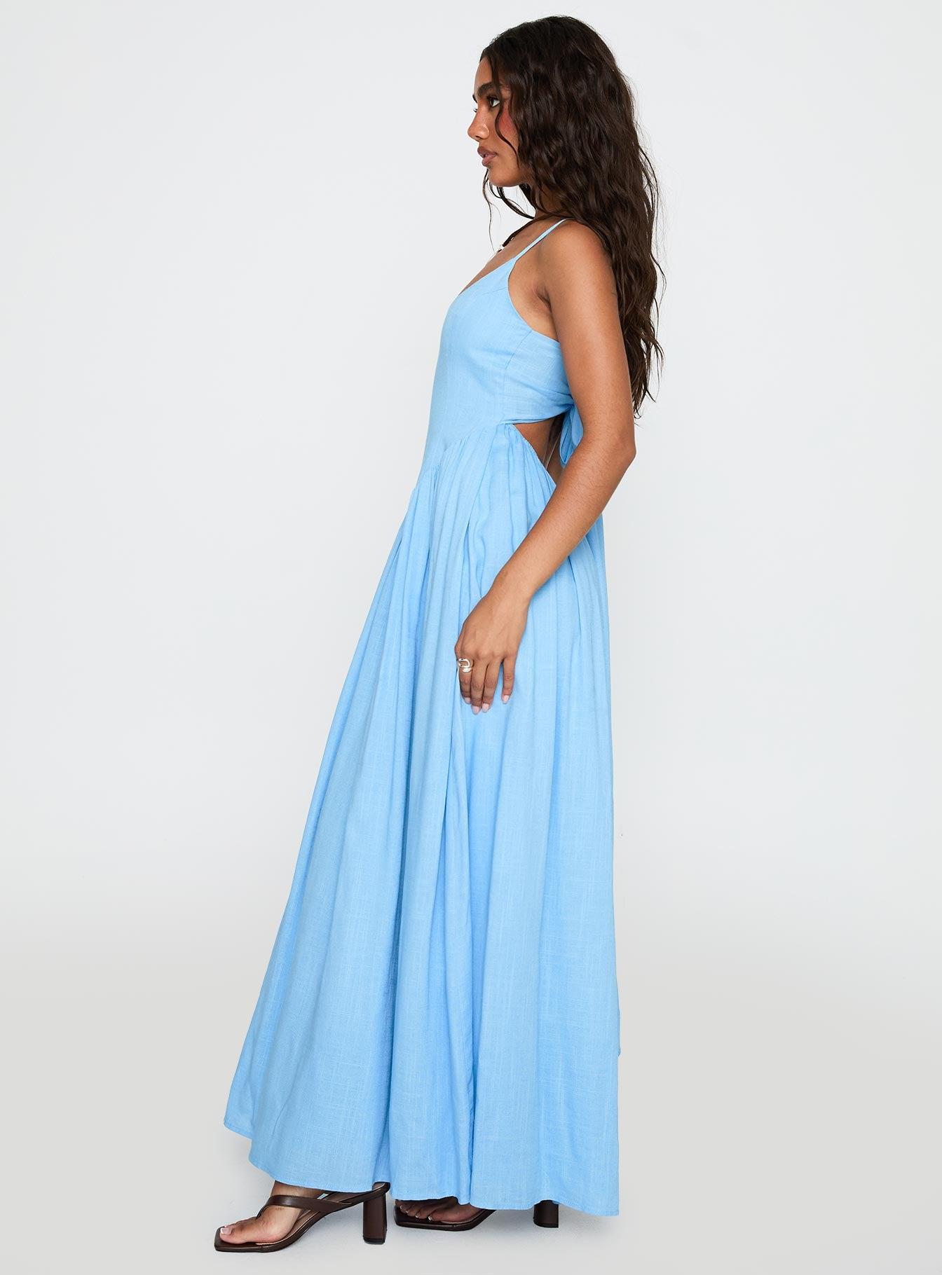 Palisades Tie Up Maxi Dress Blue Product Image