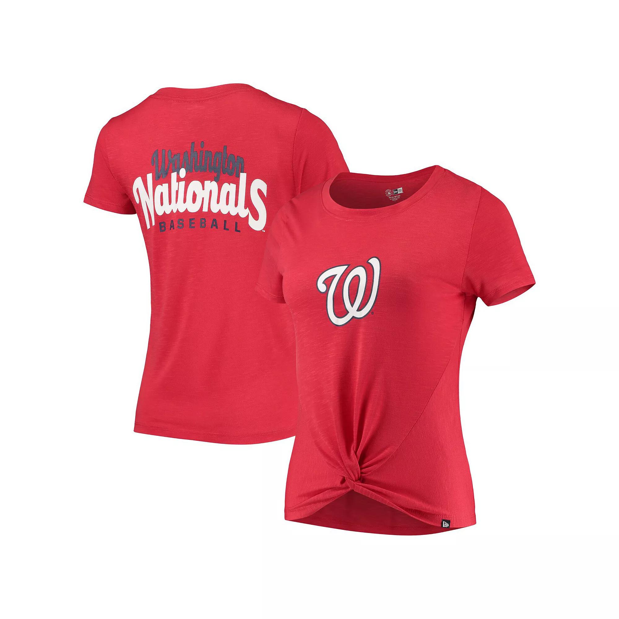 Women's New Era Red Washington Nationals 2-Hit Front Twist Burnout T-Shirt,  Product Image