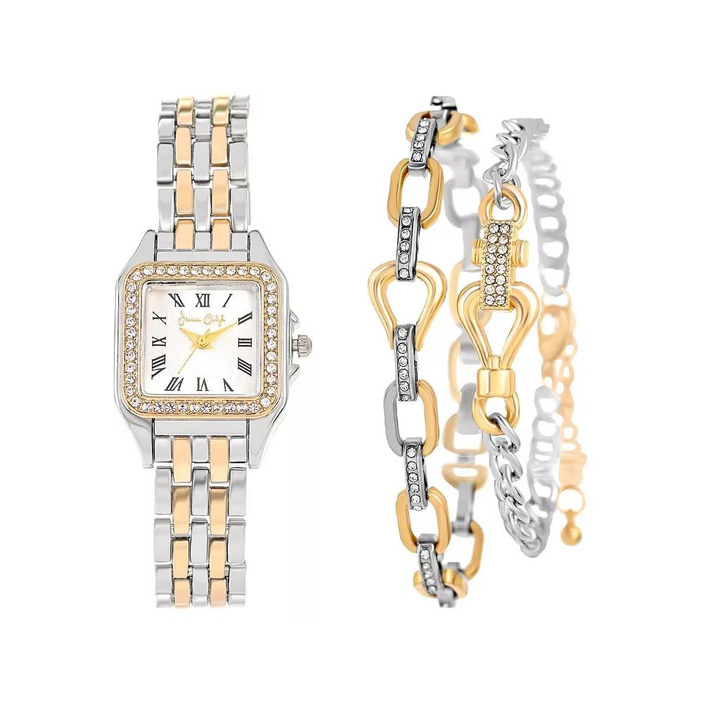 Jessica Carlyle Two Tone Metal Analog Watch & Bracelet Set, Women's, Size: 26 mm, Silver Product Image