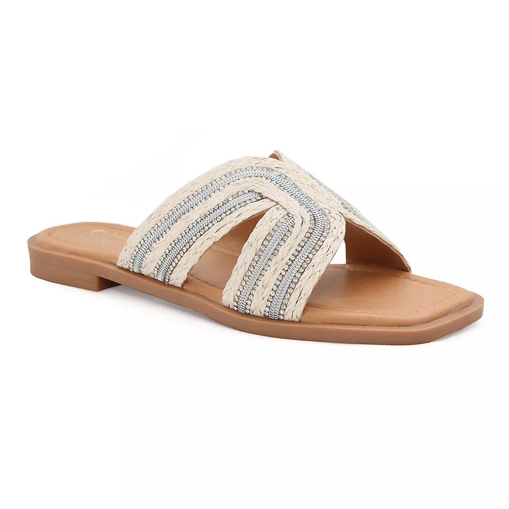 Yoki Suzana-15 Women's Beaded H-Band Upper Flat Square Toe Sandals, Size: 6 Medium, White Product Image